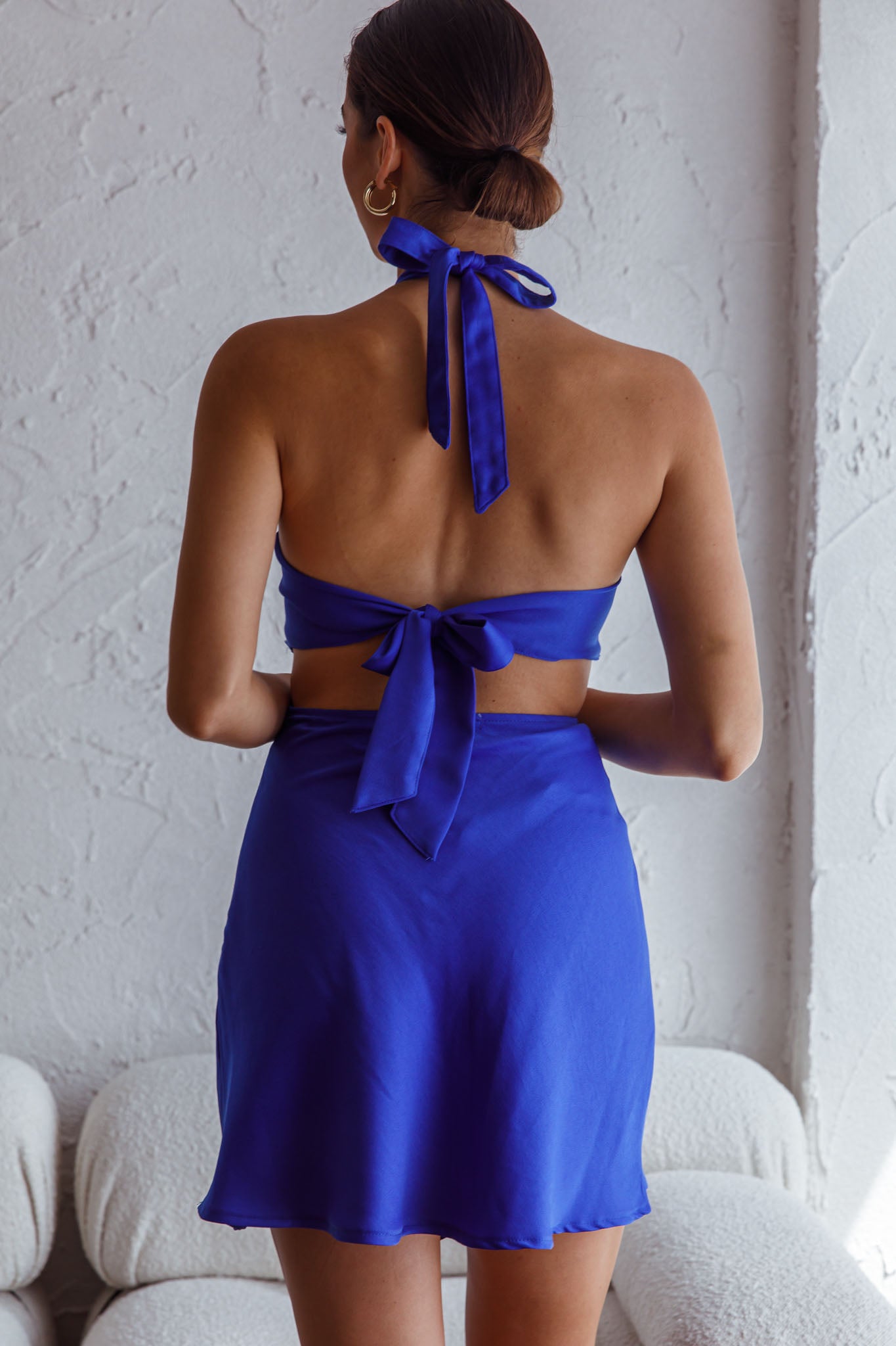 Acapulco Halterneck Tie-Up Back Satin Mini Dress Cobalt Blue Acapulco Halterneck Tie-Up Back Satin Mini Dress Cobalt Blue