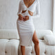 Acapulco Long Sleeve Cut-Out Waist Side Split Midi Dress White