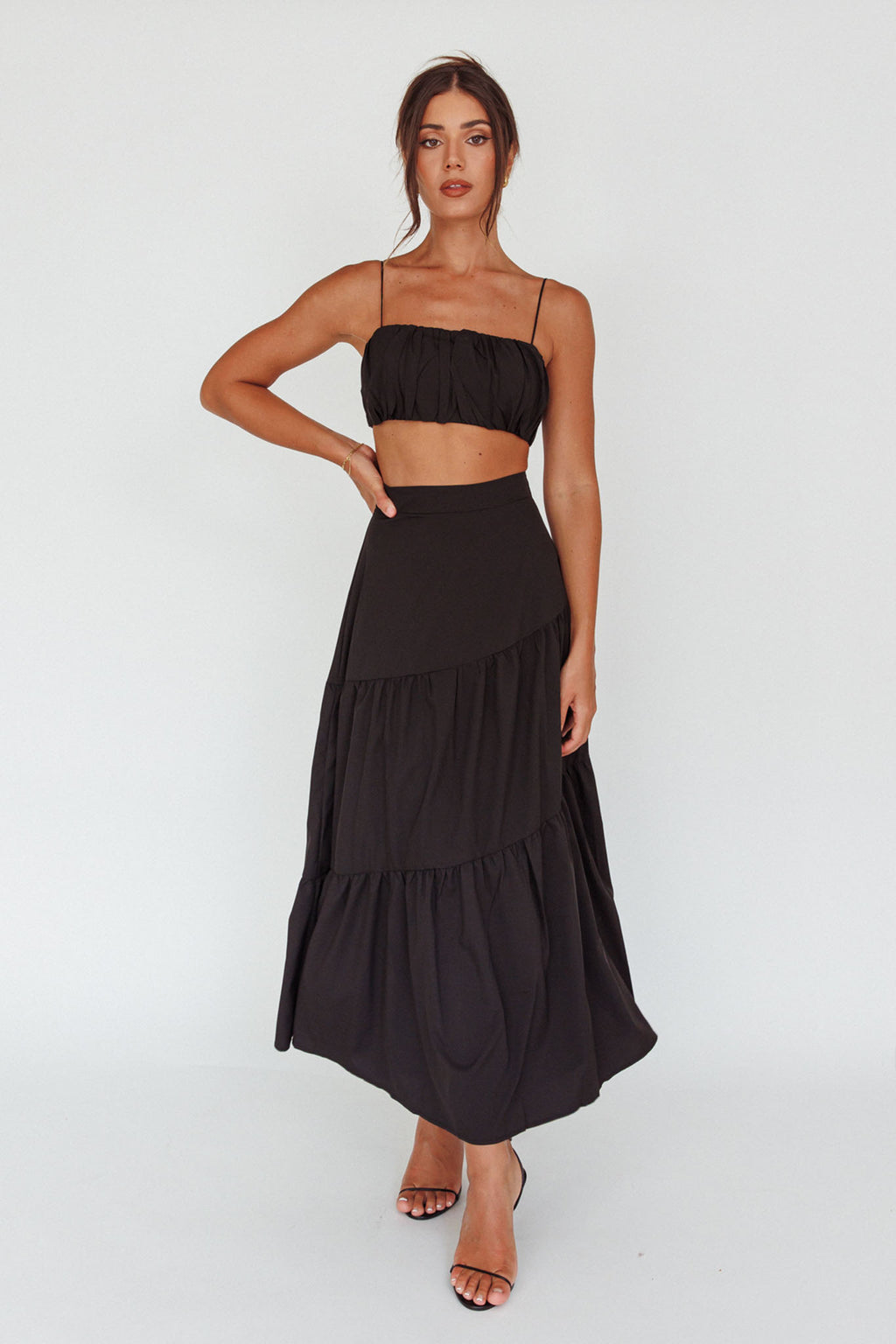 Bondi Waist Tie Maxi Skirt Black by Selfie Leslie