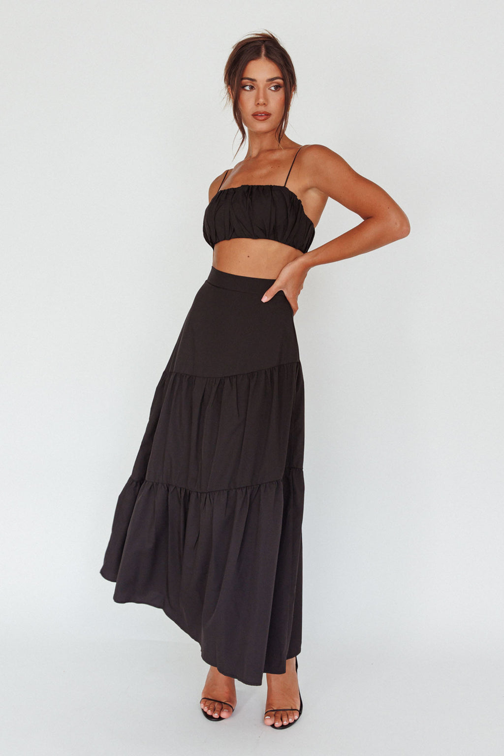 Bondi Waist Tie Maxi Skirt Black by Selfie Leslie