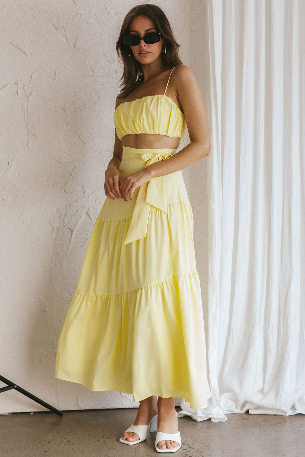 Bondi Waist Tie Maxi Skirt Lemon by Selfie Leslie