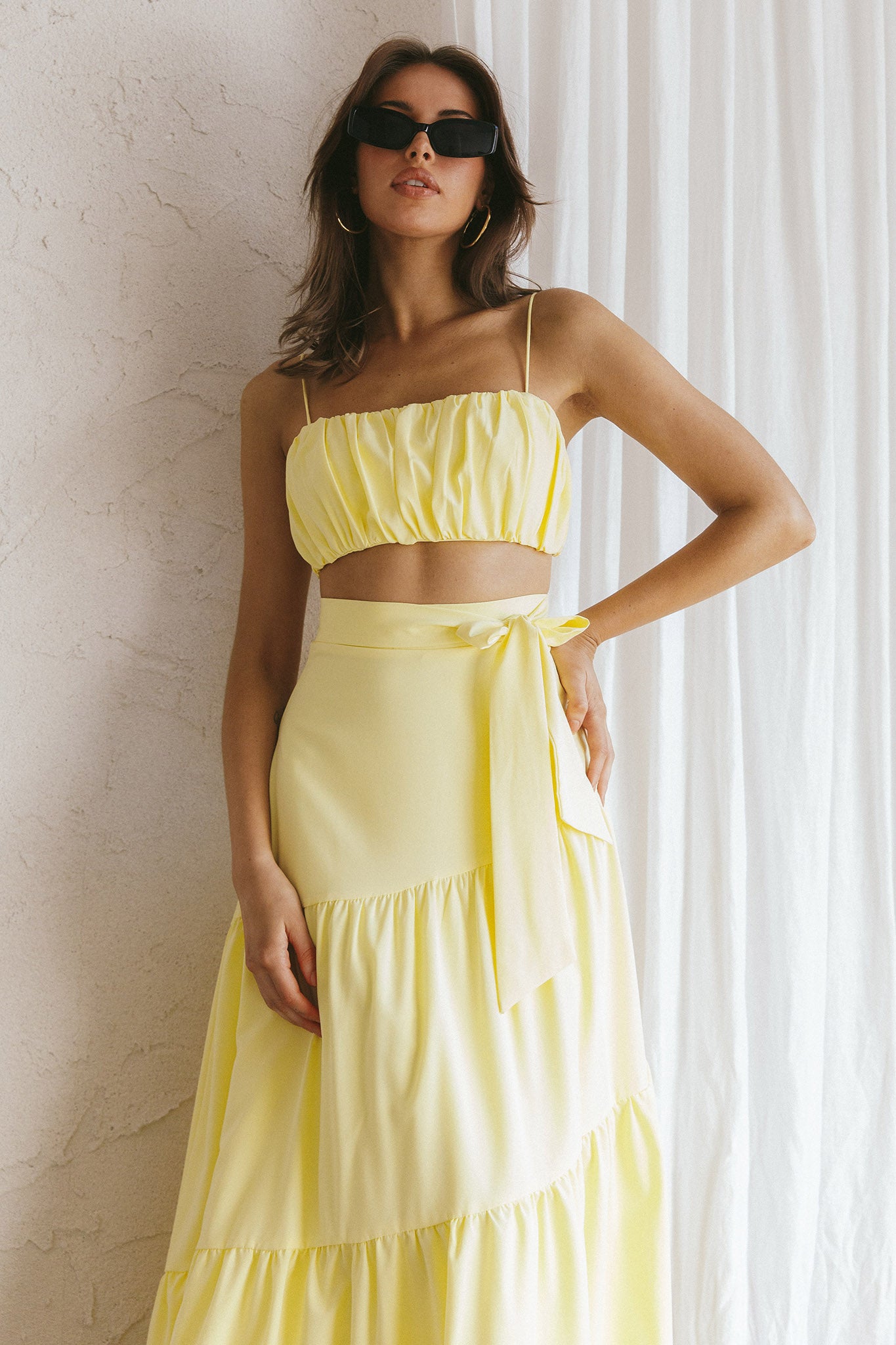 Bondi Waist Tie Maxi Skirt Lemon by Selfie Leslie