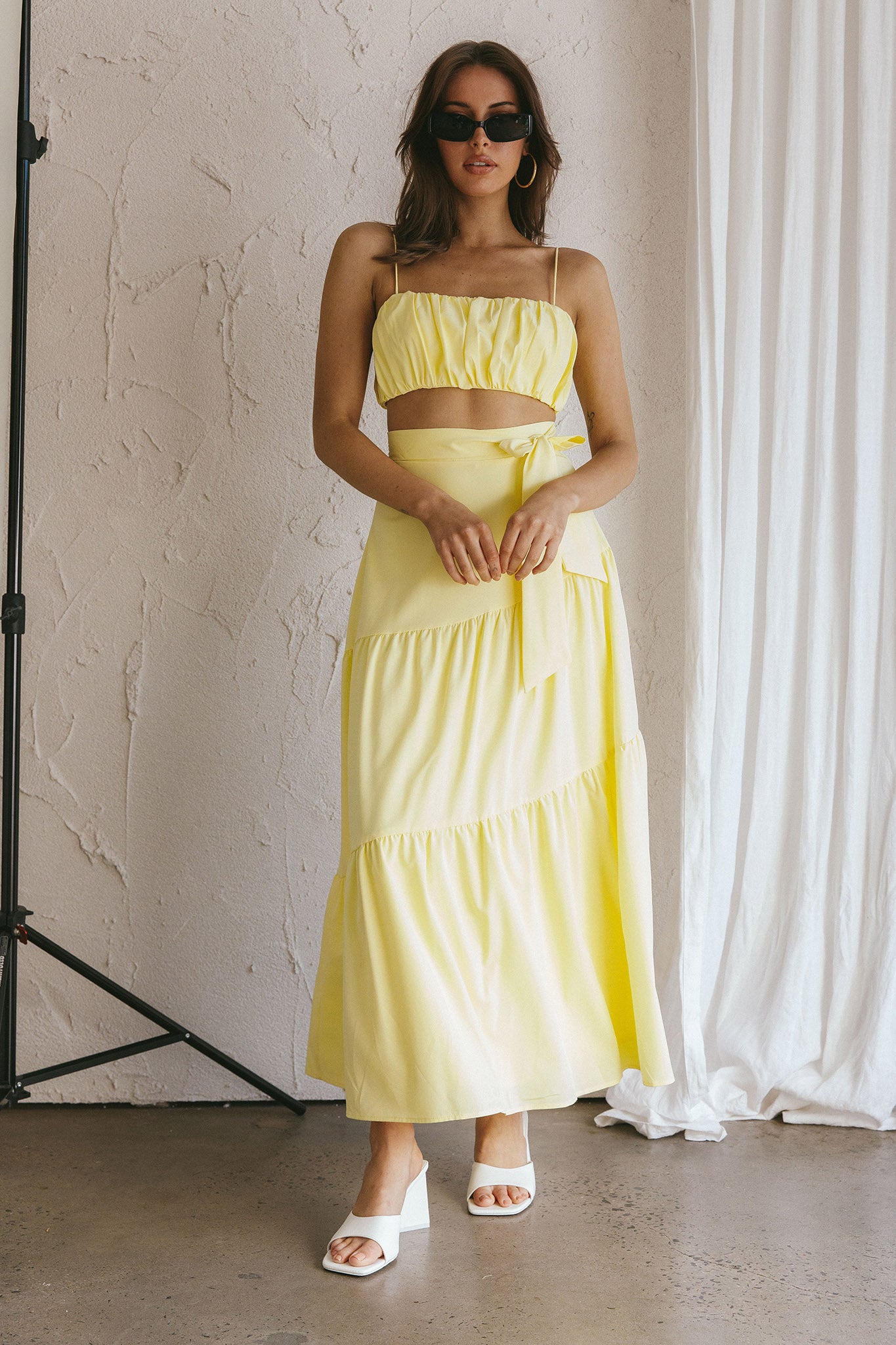 Bondi Waist Tie Maxi Skirt Lemon by Selfie Leslie