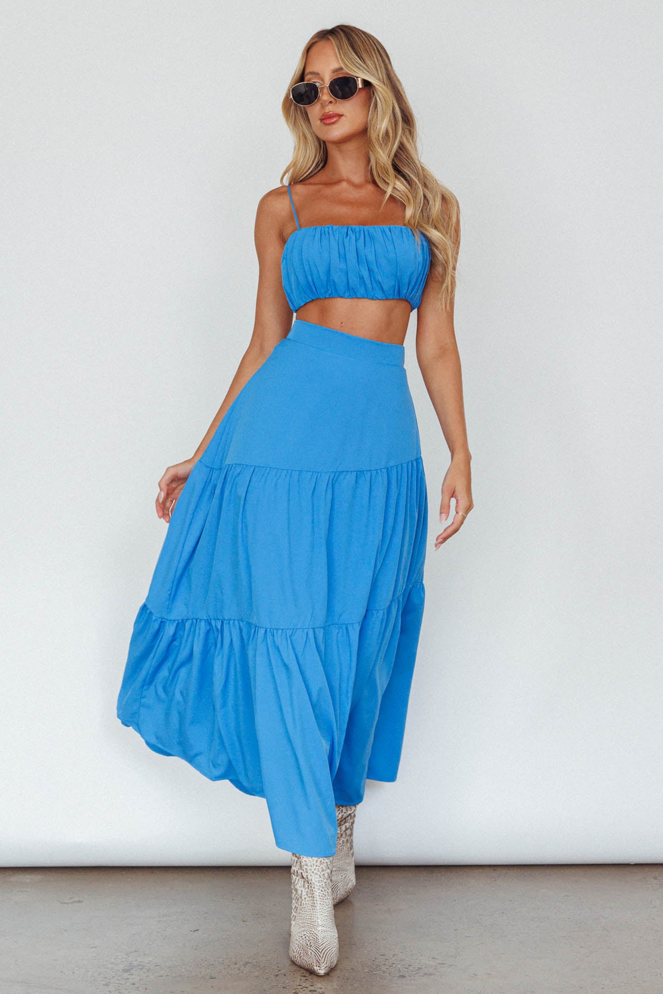 Bondi Waist Tie Maxi Skirt Sapphire by Selfie Leslie