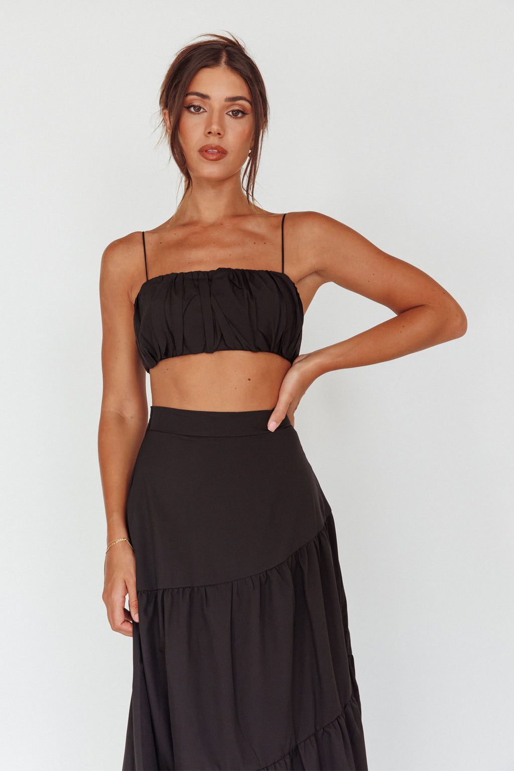 Bondi Gathered Crop Top Black by Selfie Leslie