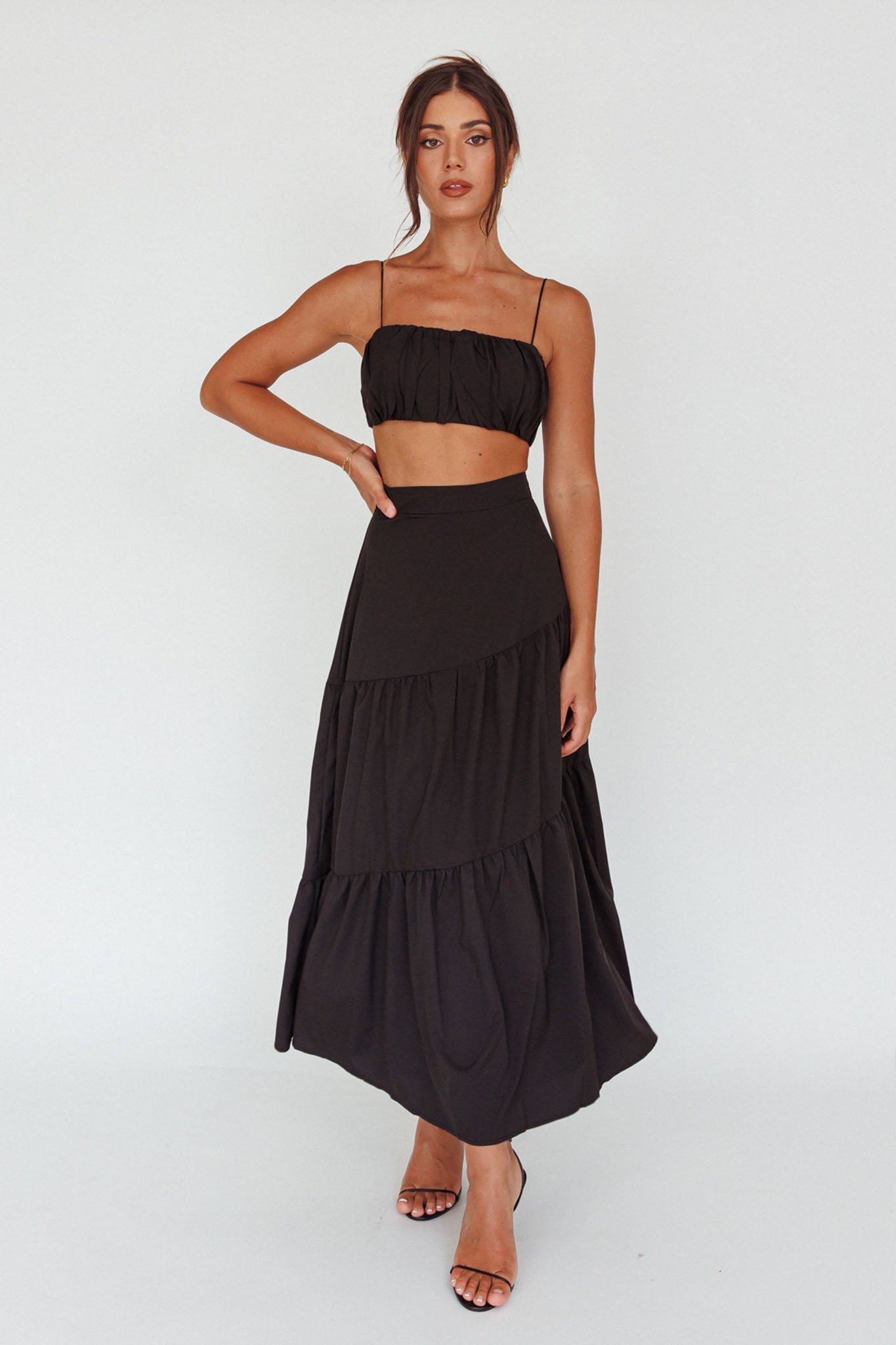 Bondi Gathered Crop Top Black by Selfie Leslie