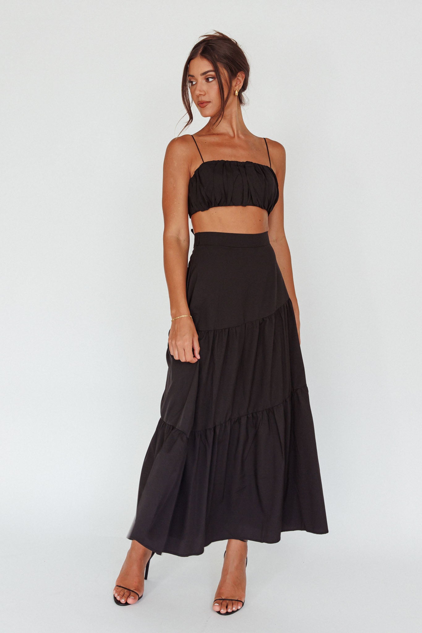 Bondi Gathered Crop Top Black by Selfie Leslie