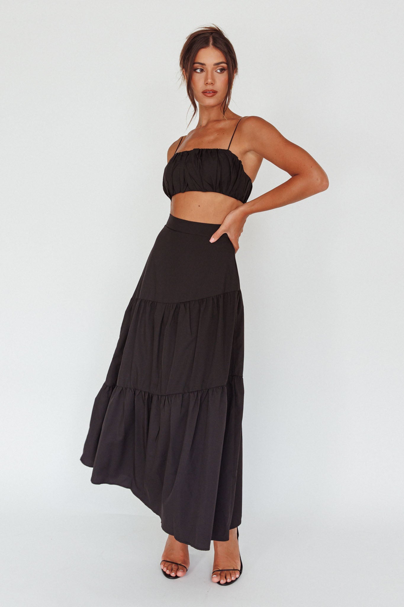 Bondi Gathered Crop Top Black by Selfie Leslie