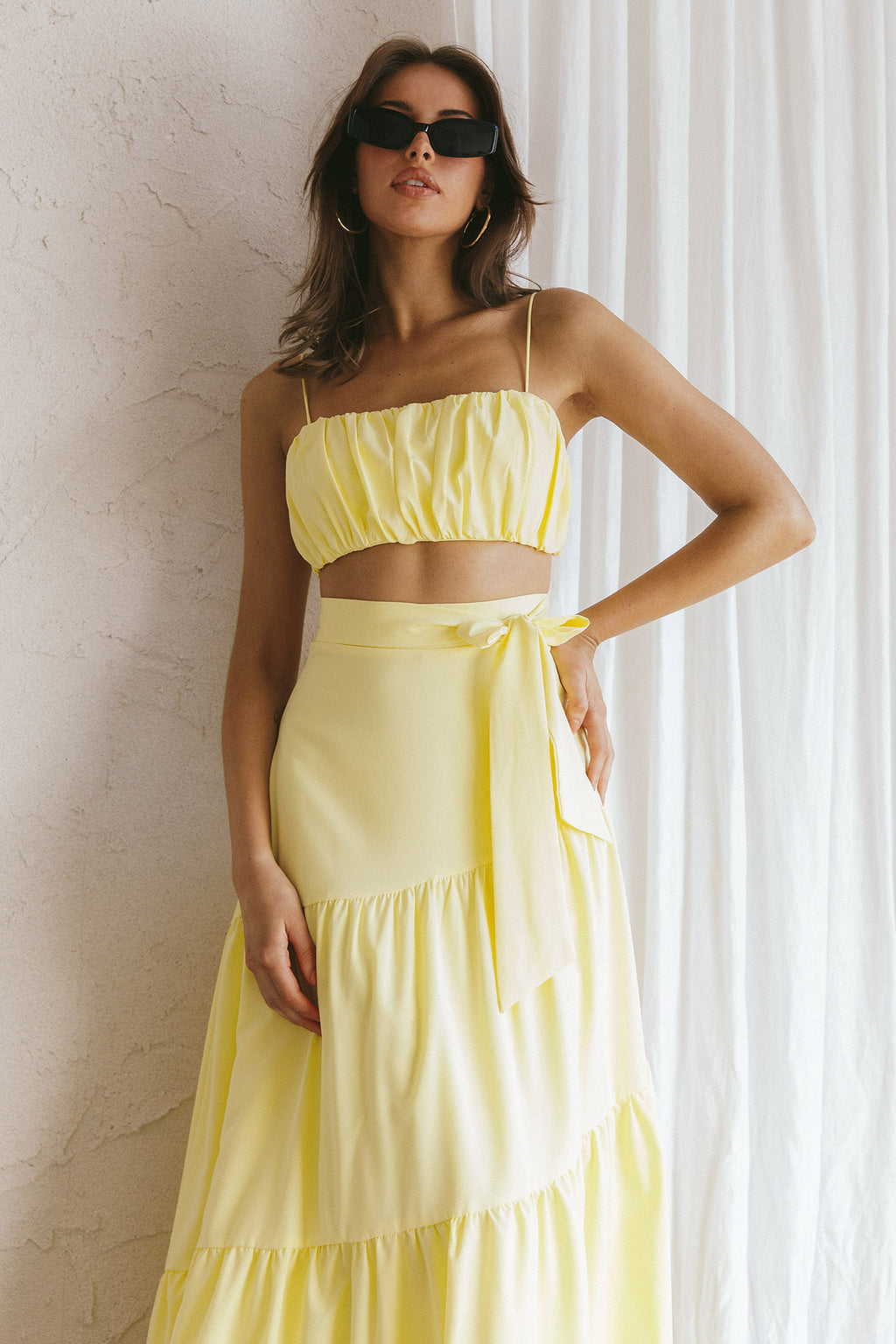 Bondi Gathered Crop Top Lemon by Selfie Leslie