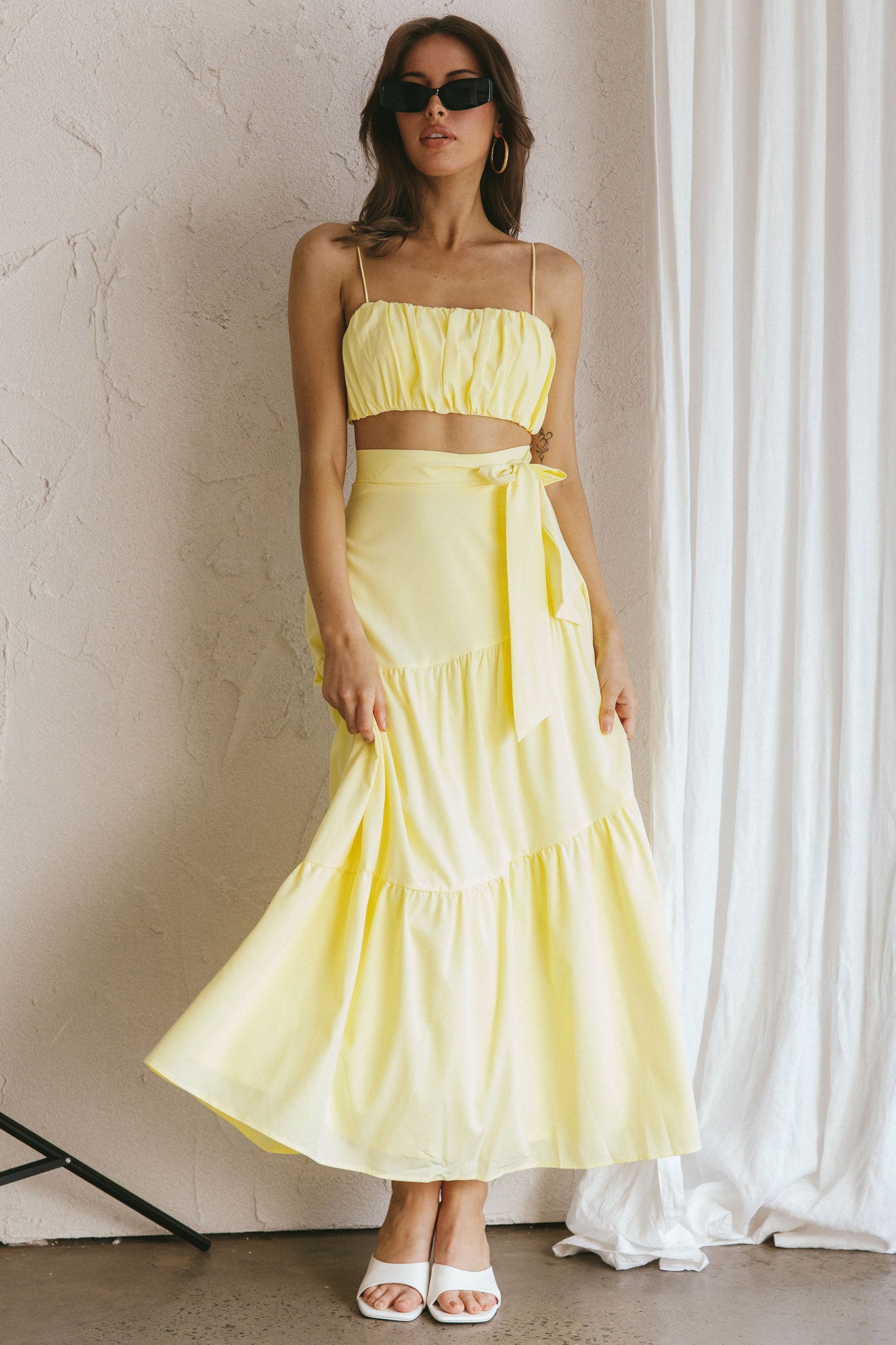 Bondi Gathered Crop Top Lemon by Selfie Leslie