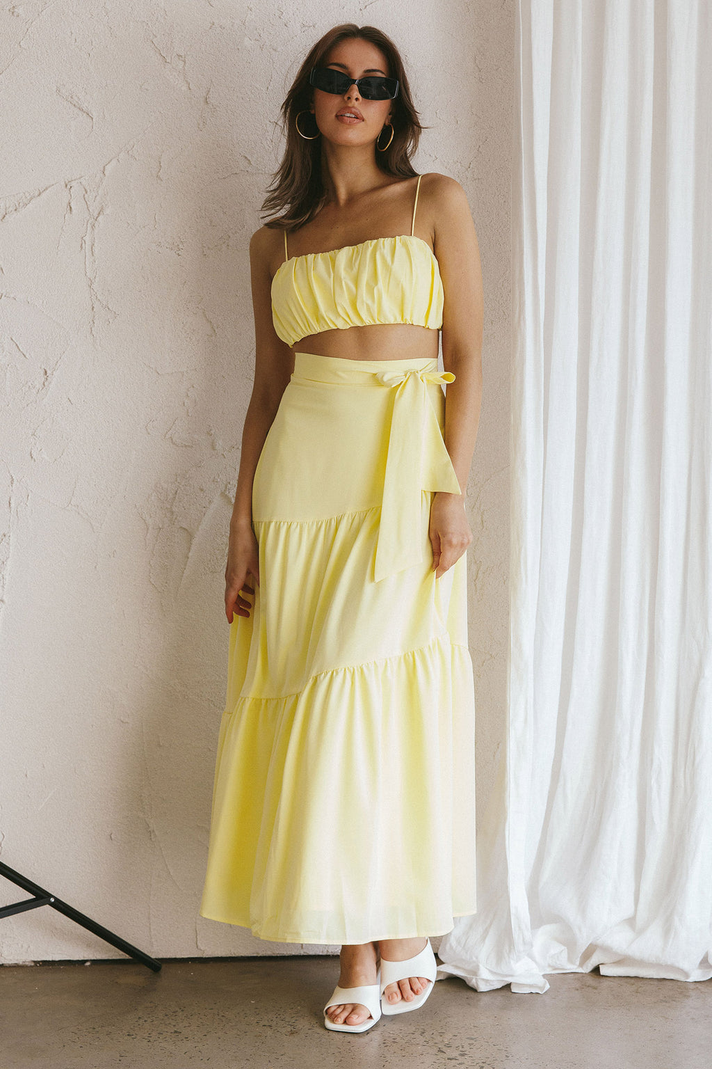 Bondi Gathered Crop Top Lemon by Selfie Leslie