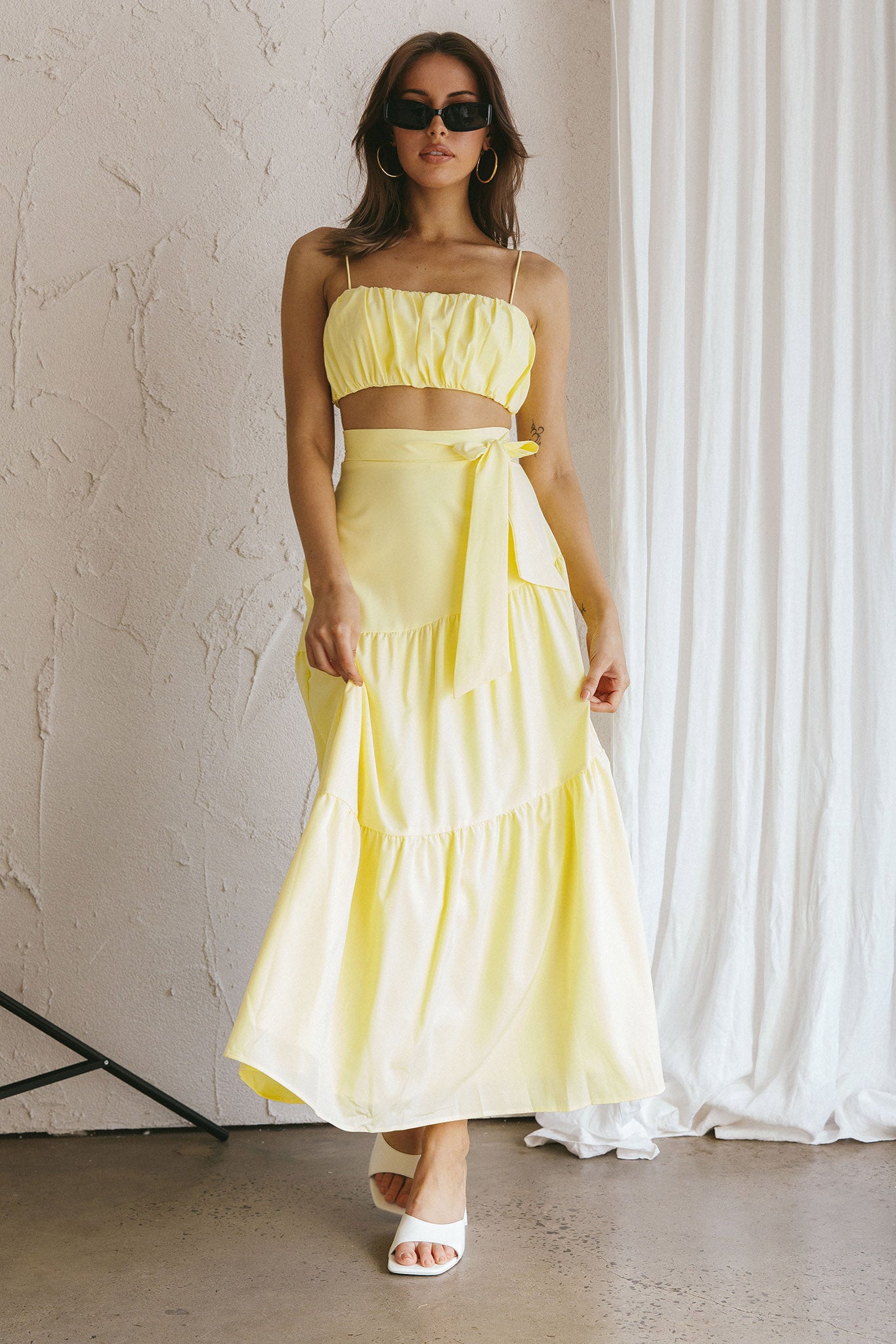 Bondi Gathered Crop Top Lemon by Selfie Leslie