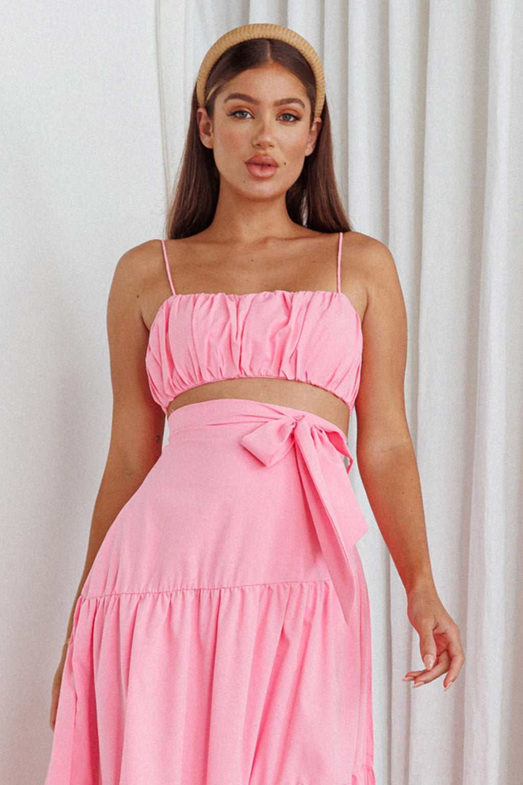 Bondi Gathered Crop Top Pink by Selfie Leslie