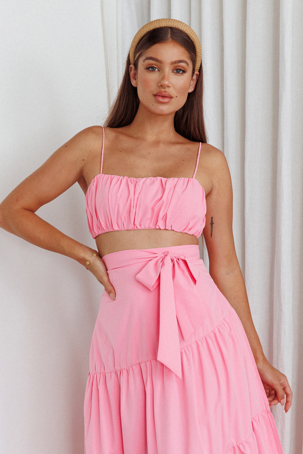 Bondi Gathered Crop Top Pink by Selfie Leslie