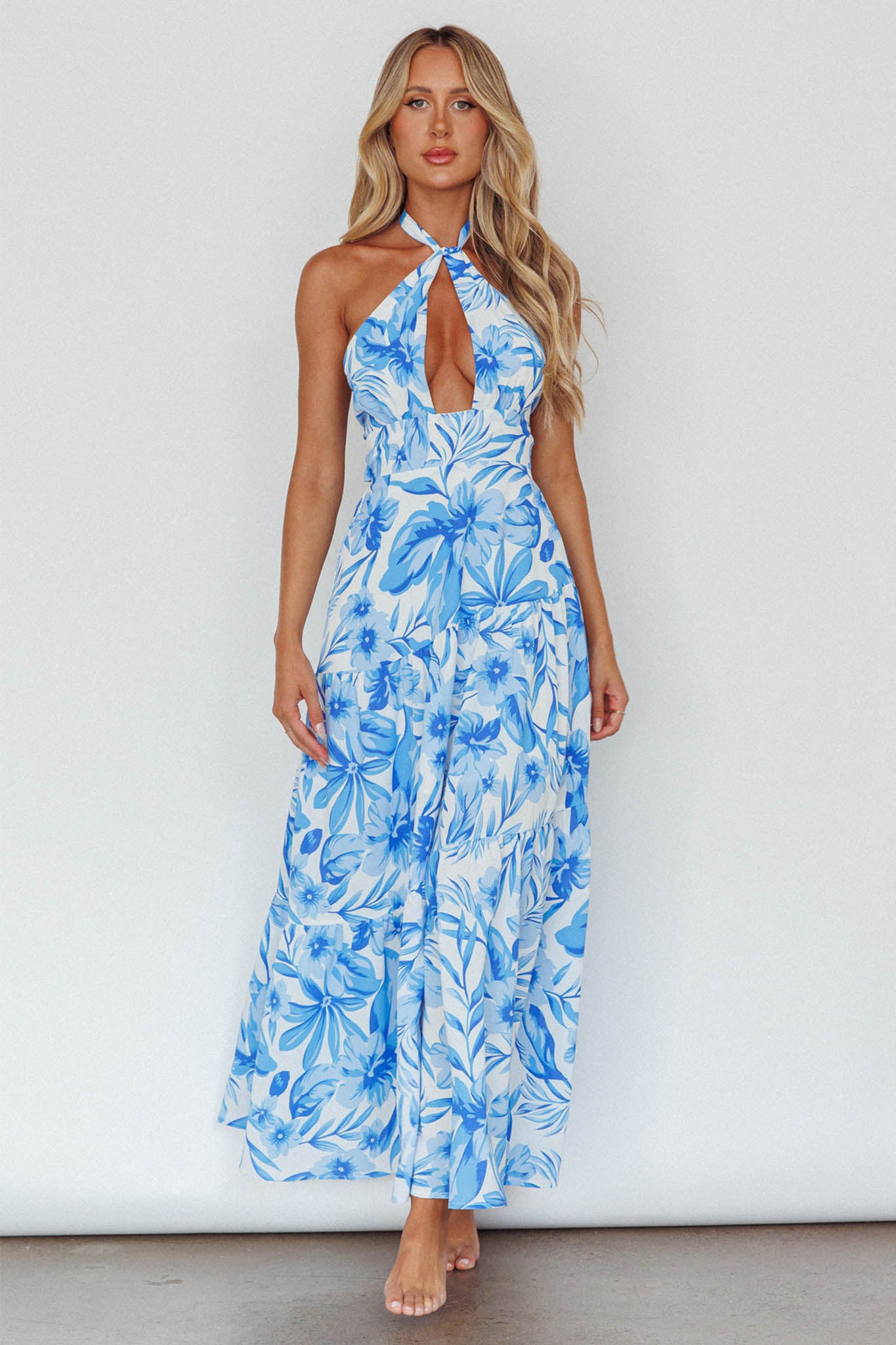Bondi Keyhole Bust Maxi Dress Floral Blue by Selfie Leslie
