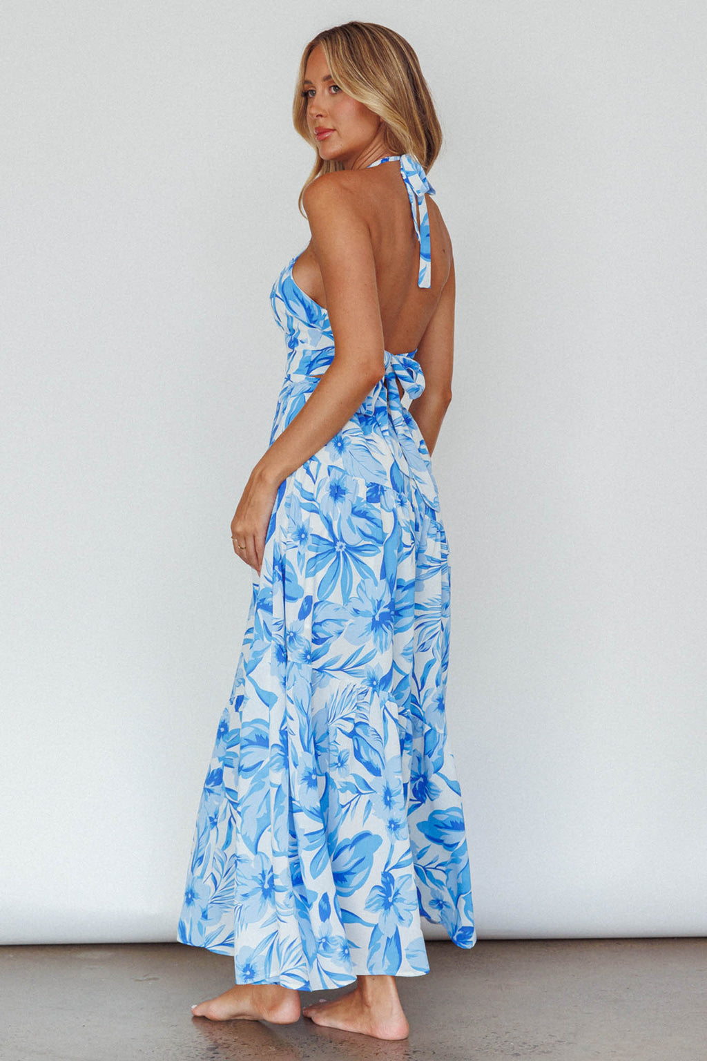 Bondi Keyhole Bust Maxi Dress Floral Blue by Selfie Leslie