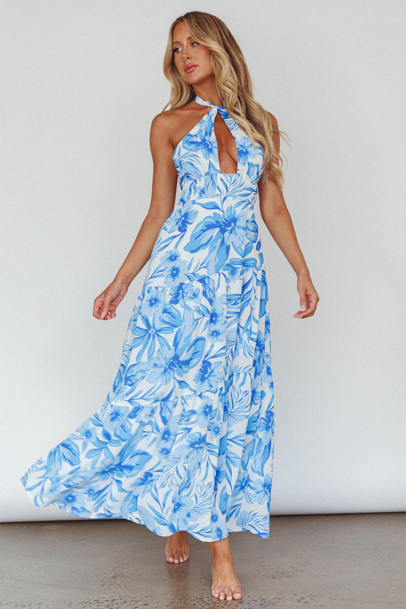 Bondi Keyhole Bust Maxi Dress Floral Blue by Selfie Leslie