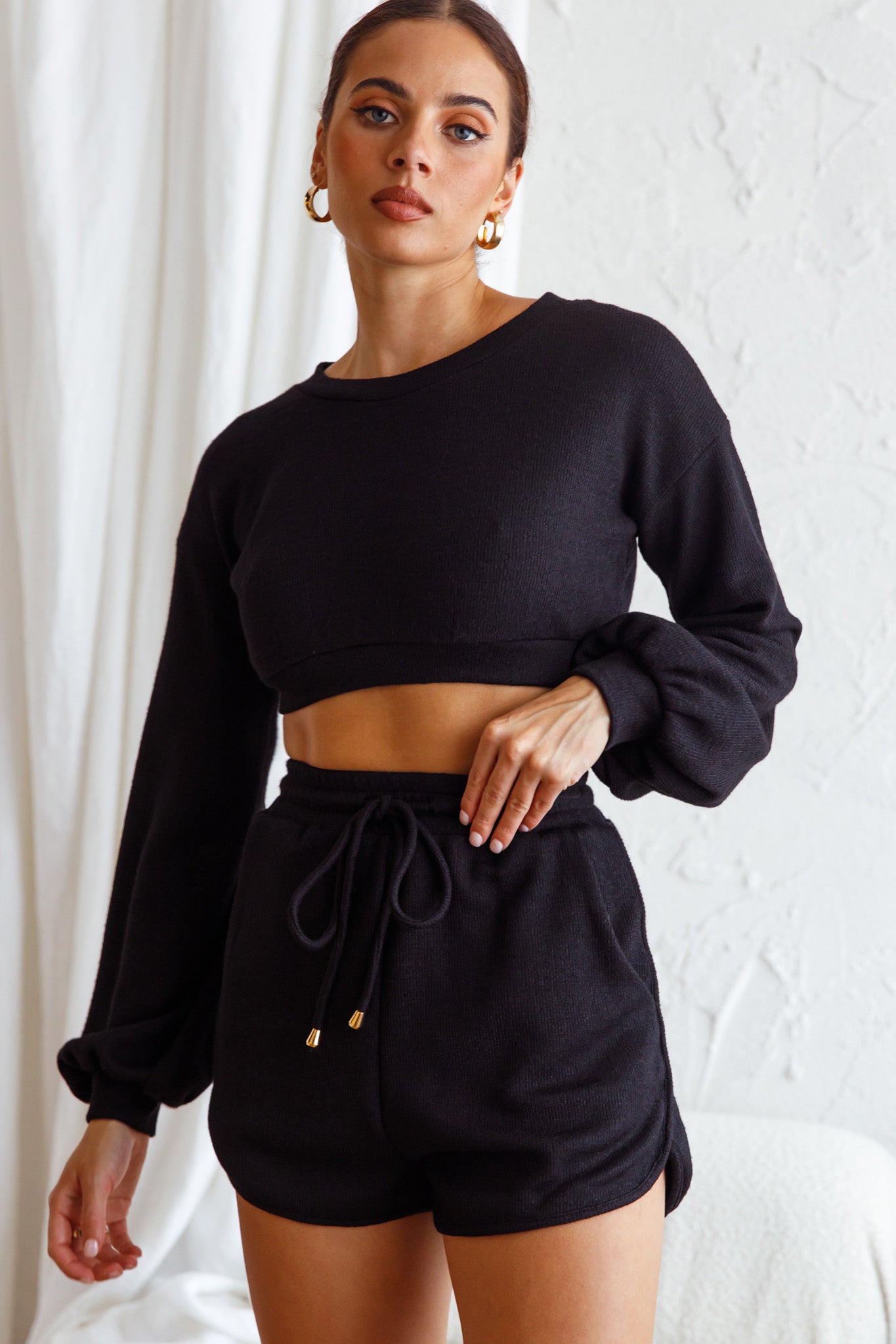 TGIF Drawstring Knit Shorts Black by Selfie Leslie