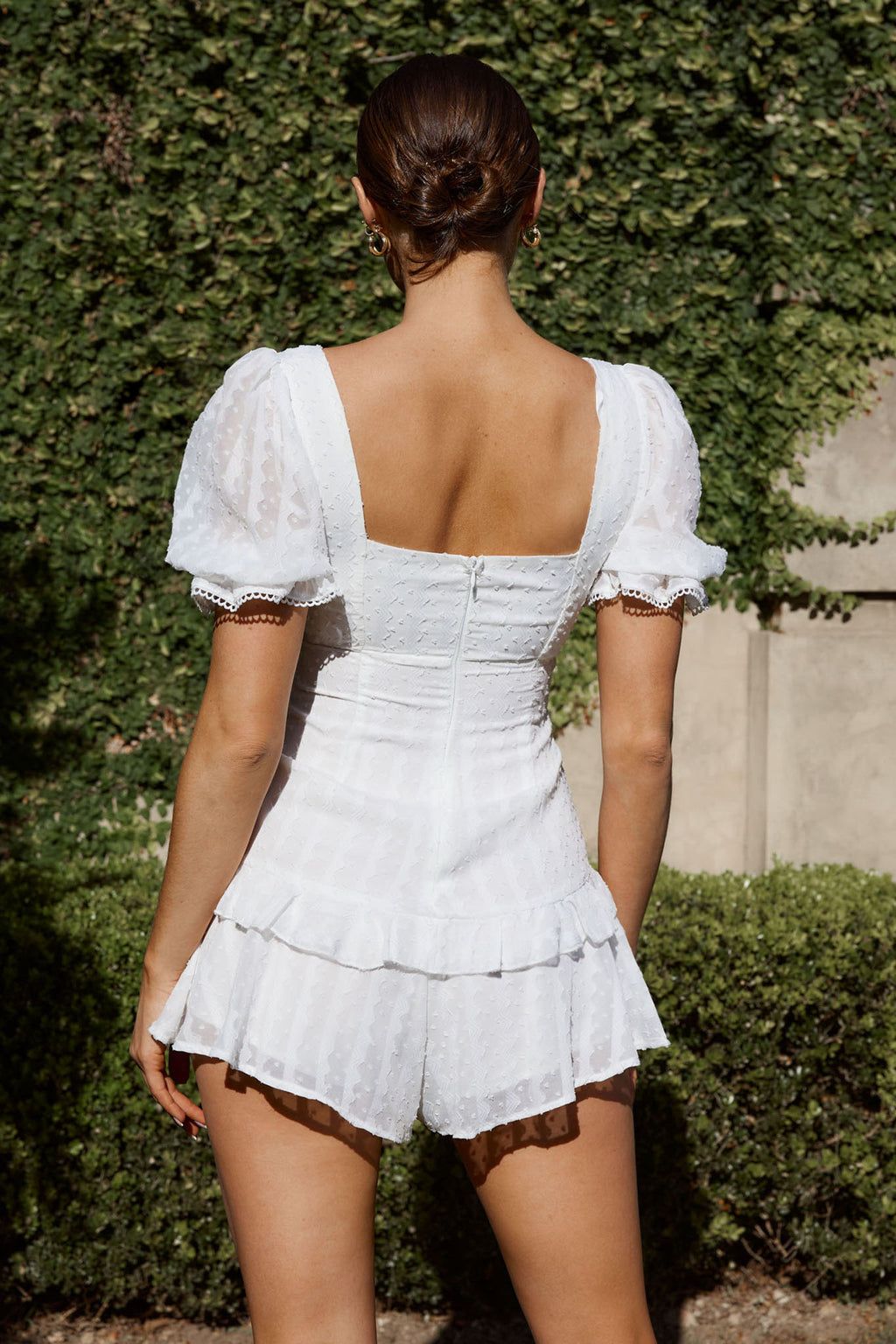 Young Love Tied Bust Frill Trim Romper White by Selfie Leslie