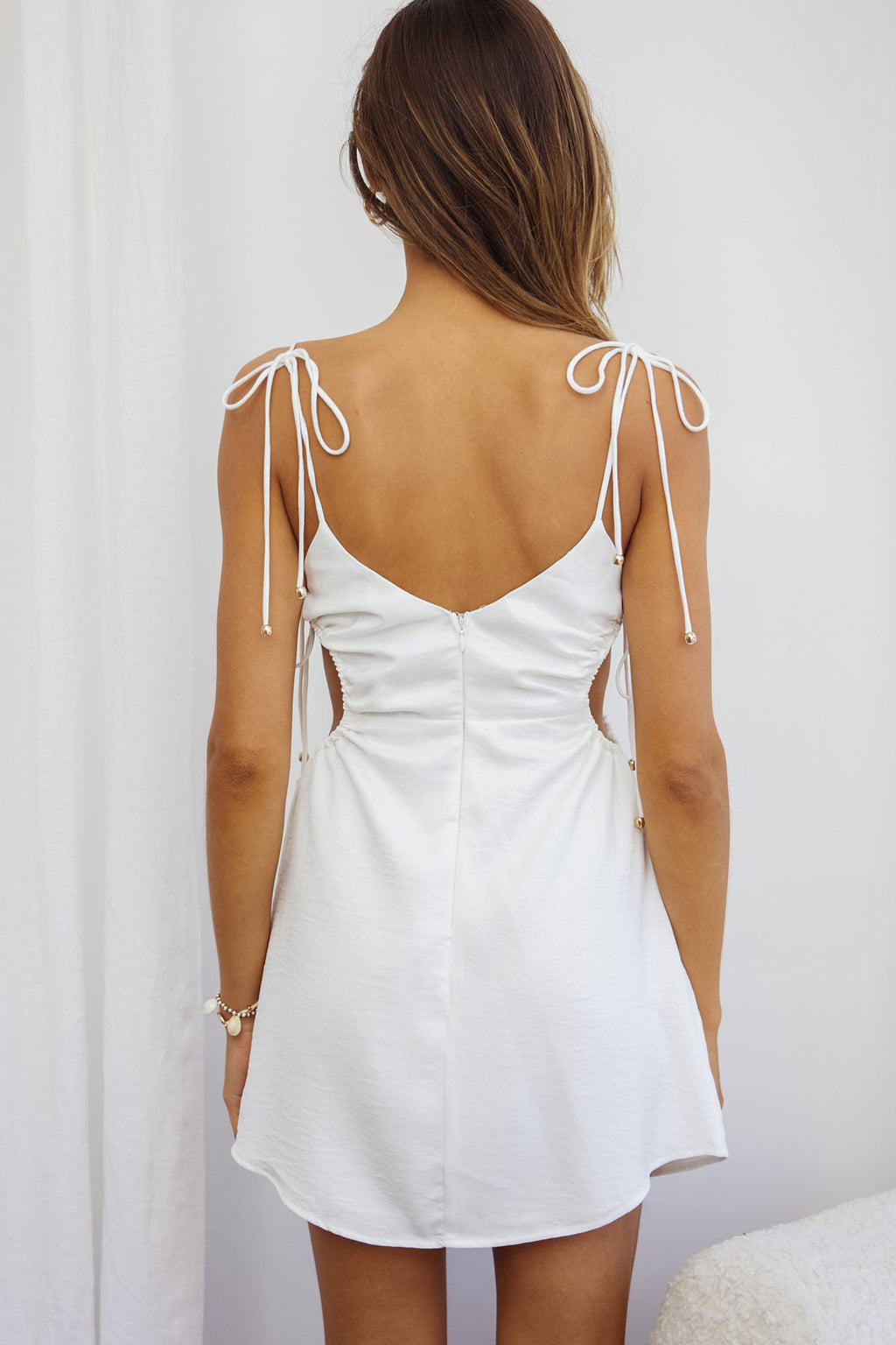 Celia Cut-out Drawstring Mini Dress White by Selfie Leslie