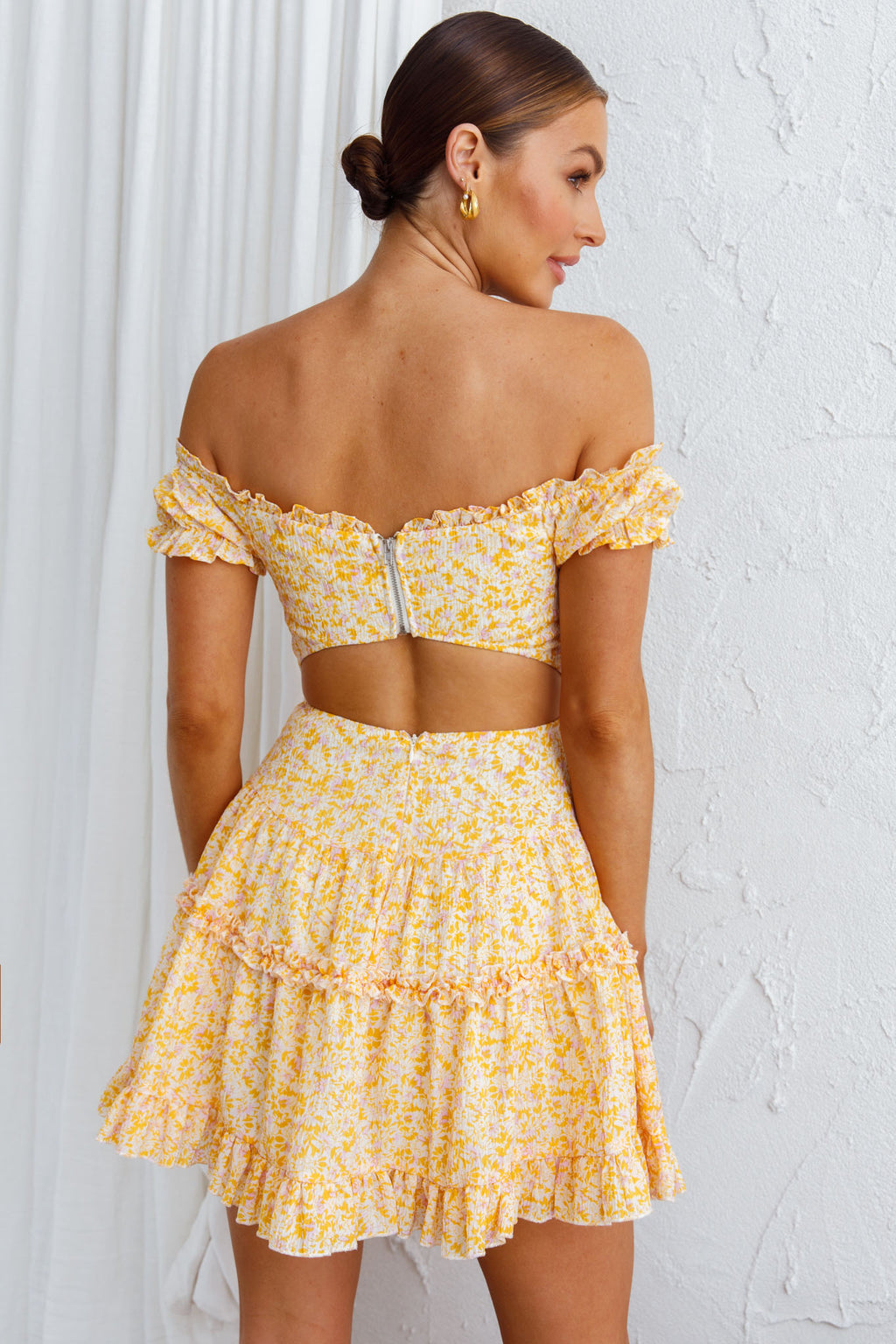 Run The World Off-Shoulder Mini Dress Floral Yellow by Selfie Leslie