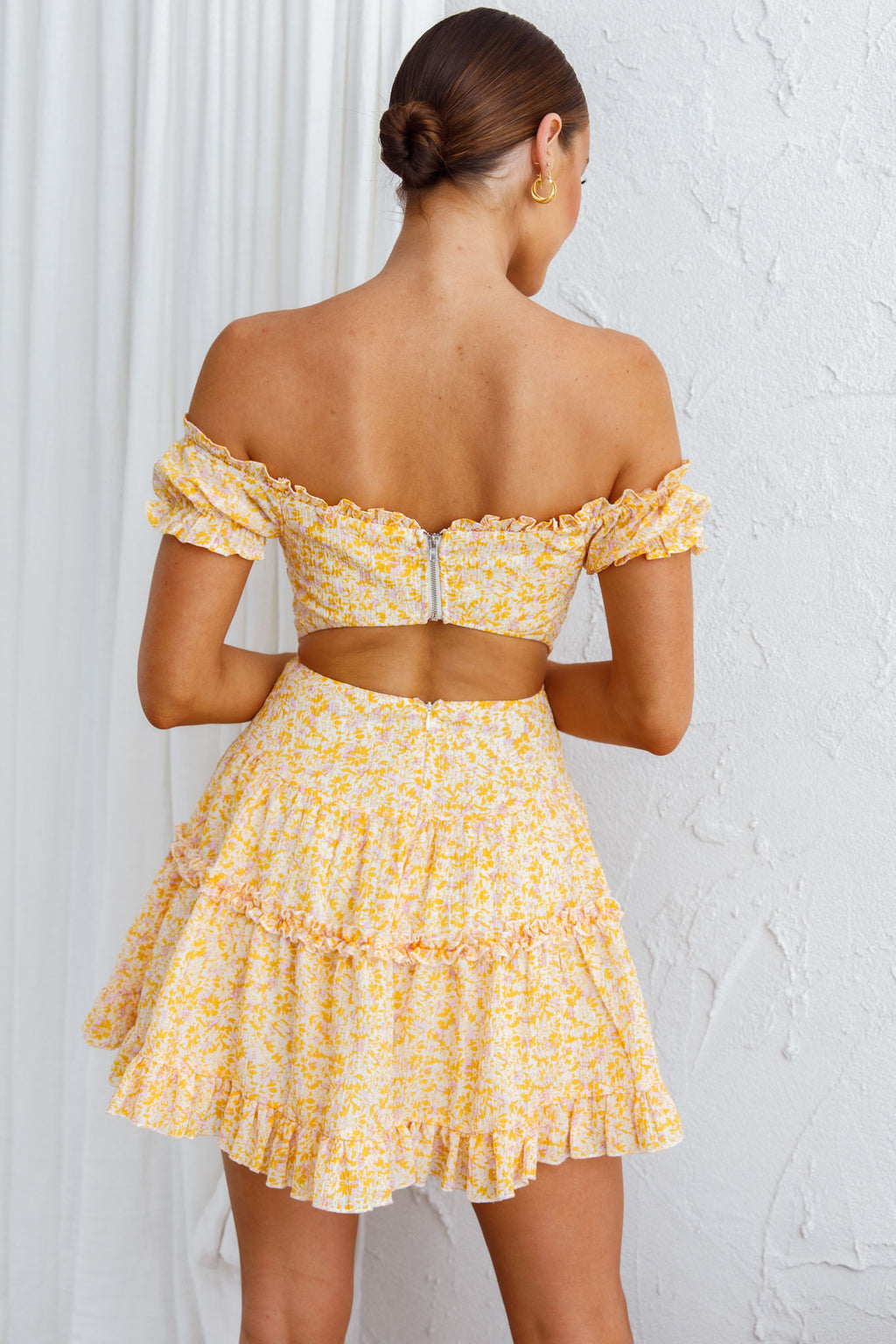 Run The World Off-Shoulder Mini Dress Floral Yellow by Selfie Leslie