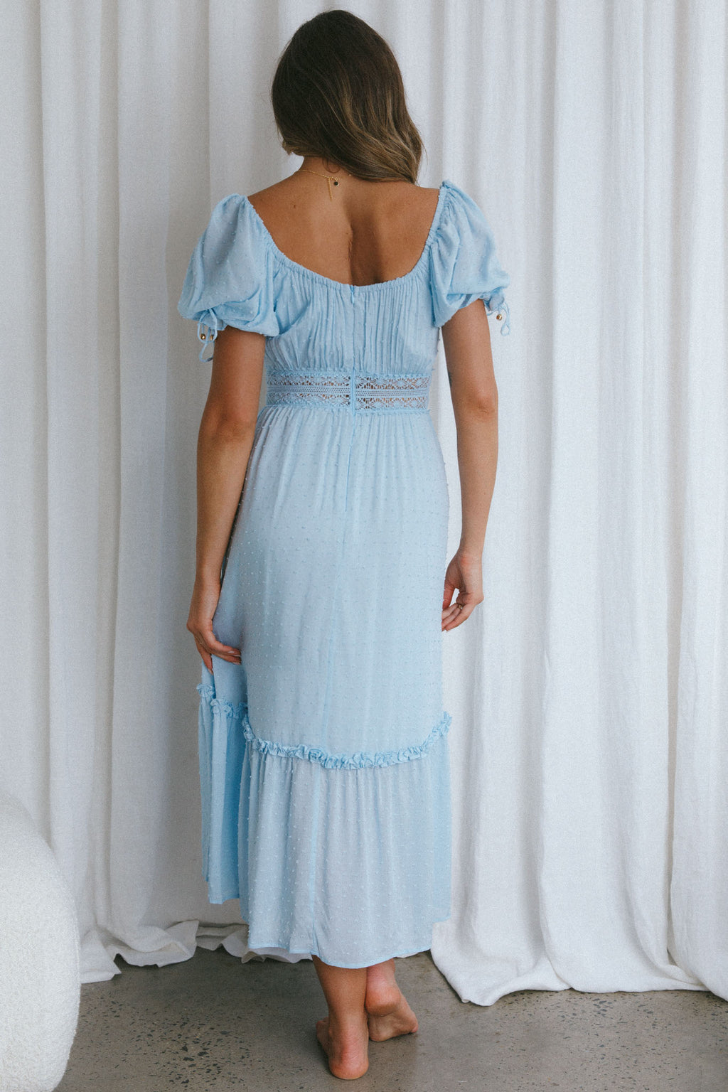 Topanga Canyon String Tie Boho Midi Dress Steel Blue by Selfie Leslie