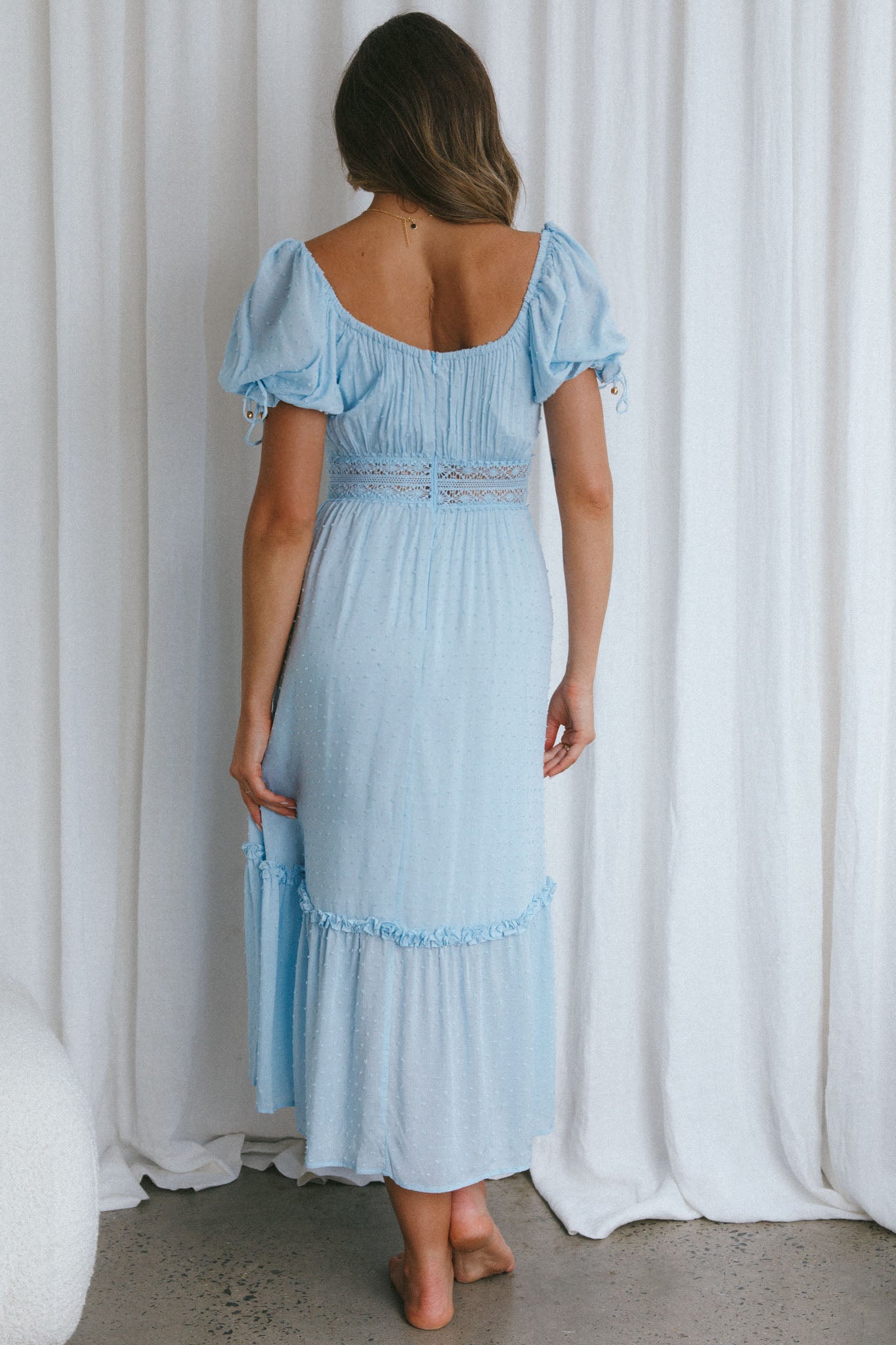 Topanga Canyon String Tie Boho Midi Dress Steel Blue by Selfie Leslie