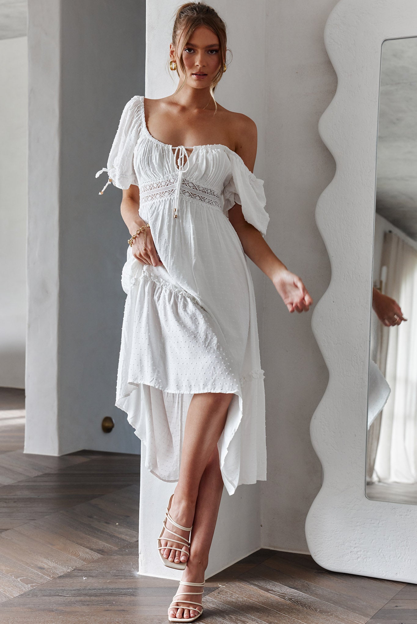 Topanga Canyon String Tie Boho Midi Dress White by Selfie Leslie