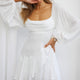 Beaujolais Long Sleeve Cowl Neckline Ruffle Satin Mini Dress White