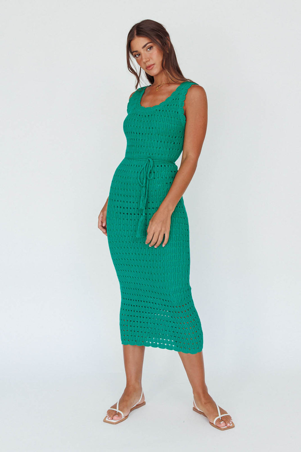 Wander Lust Crochet Midi Dress Green by Selfie Leslie