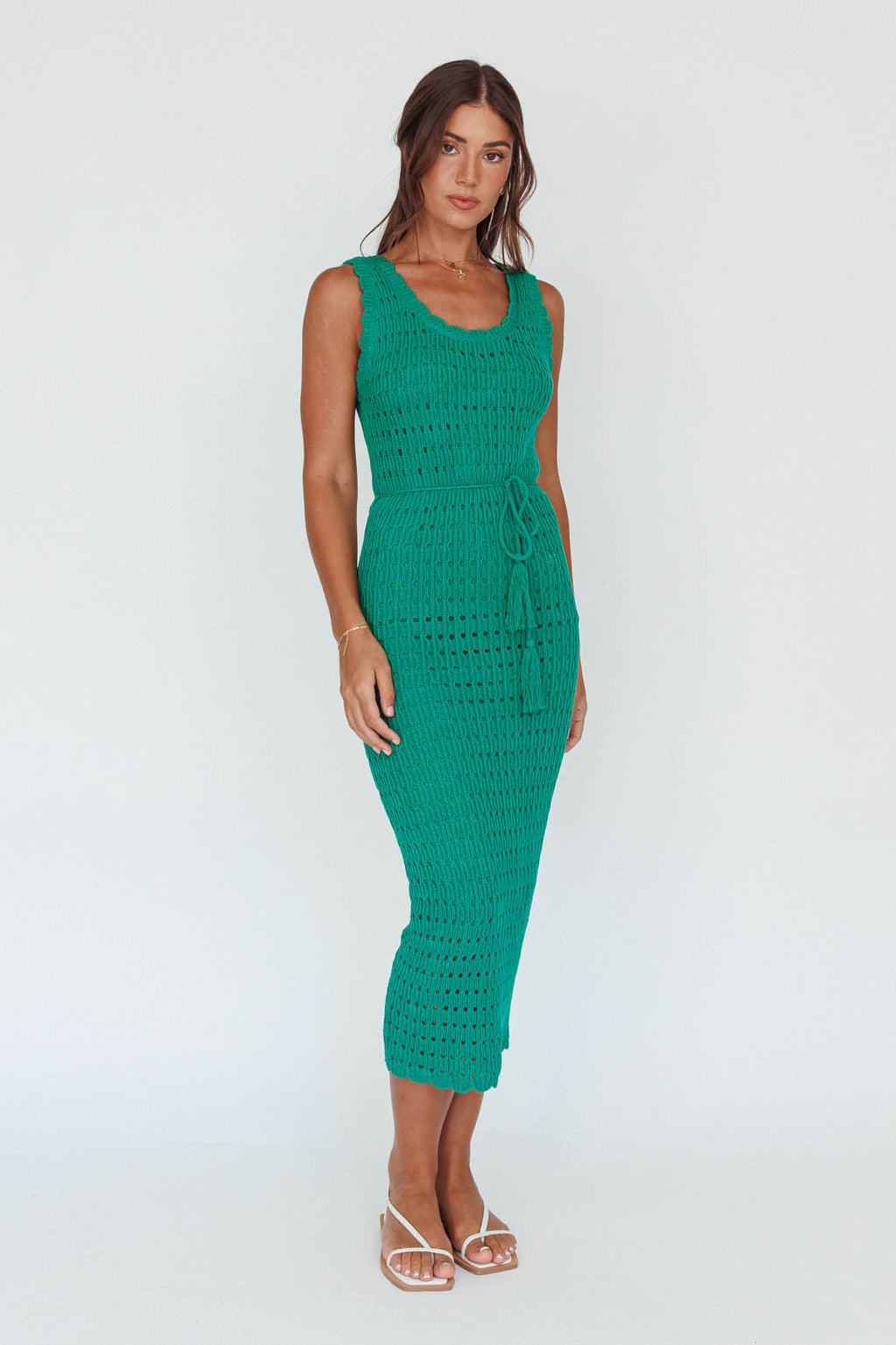 Wander Lust Crochet Midi Dress Green by Selfie Leslie