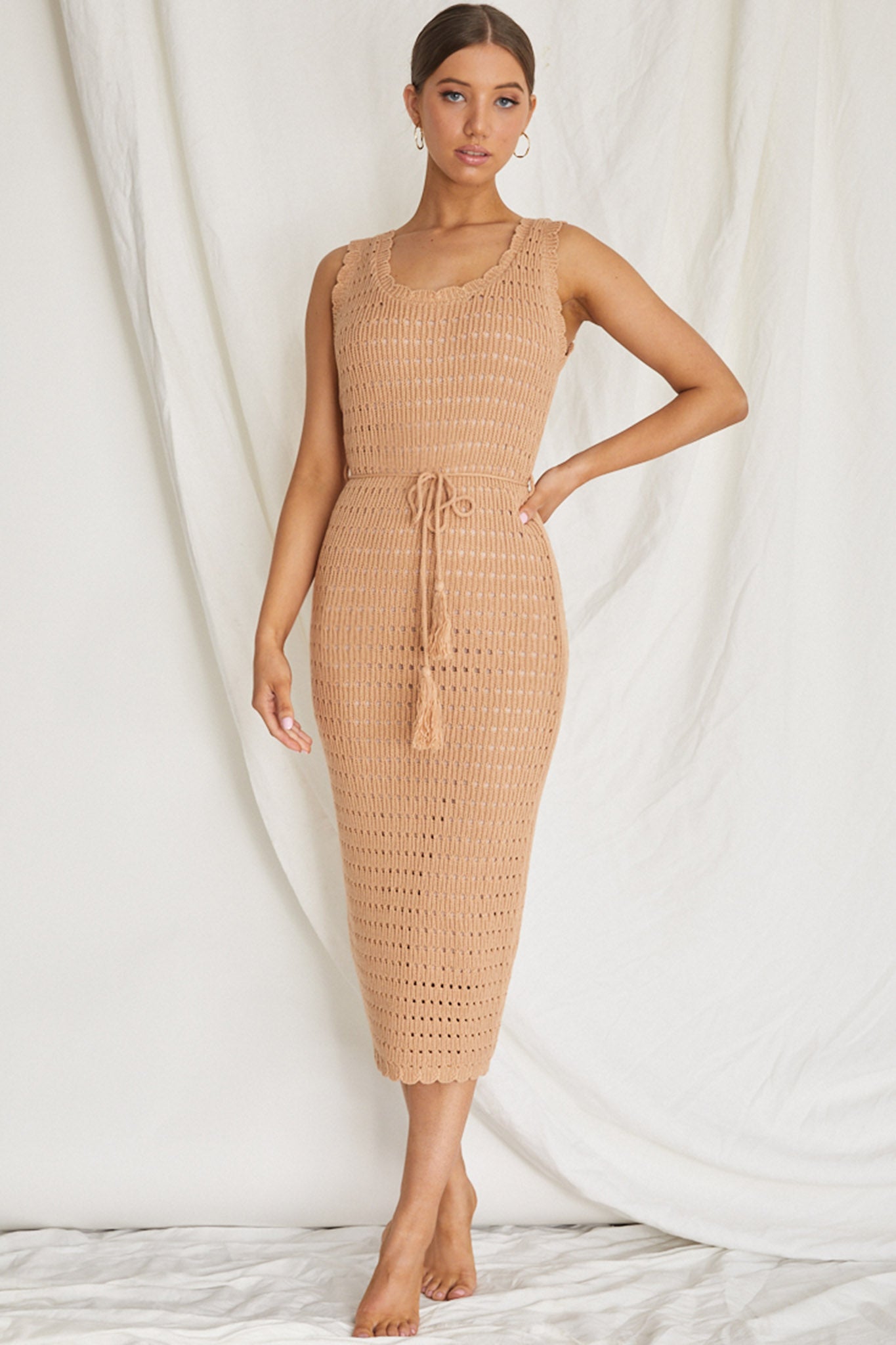 Wander Lust Crochet Midi Dress Mocha by Selfie Leslie