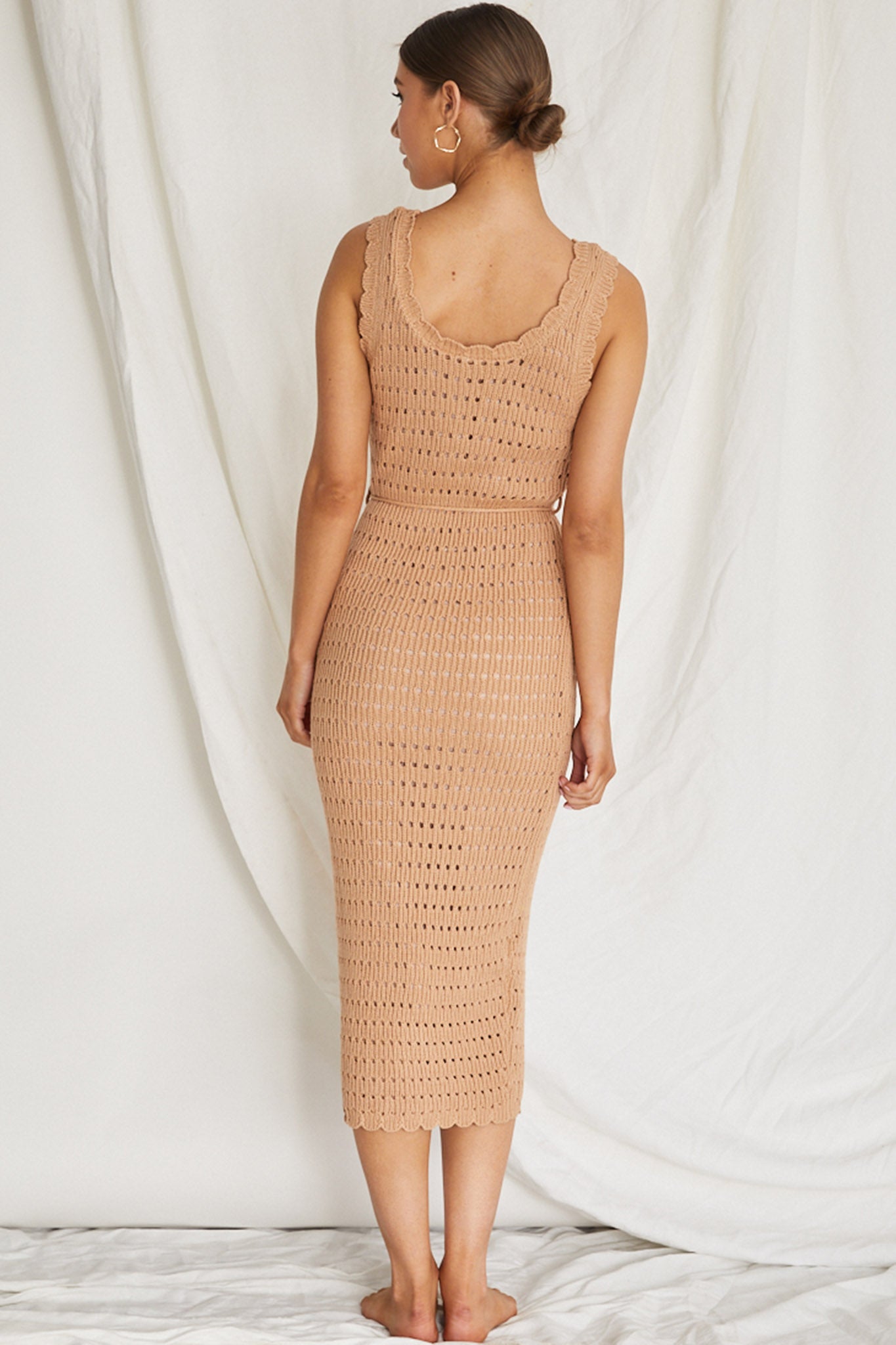 Wander Lust Crochet Midi Dress Mocha by Selfie Leslie