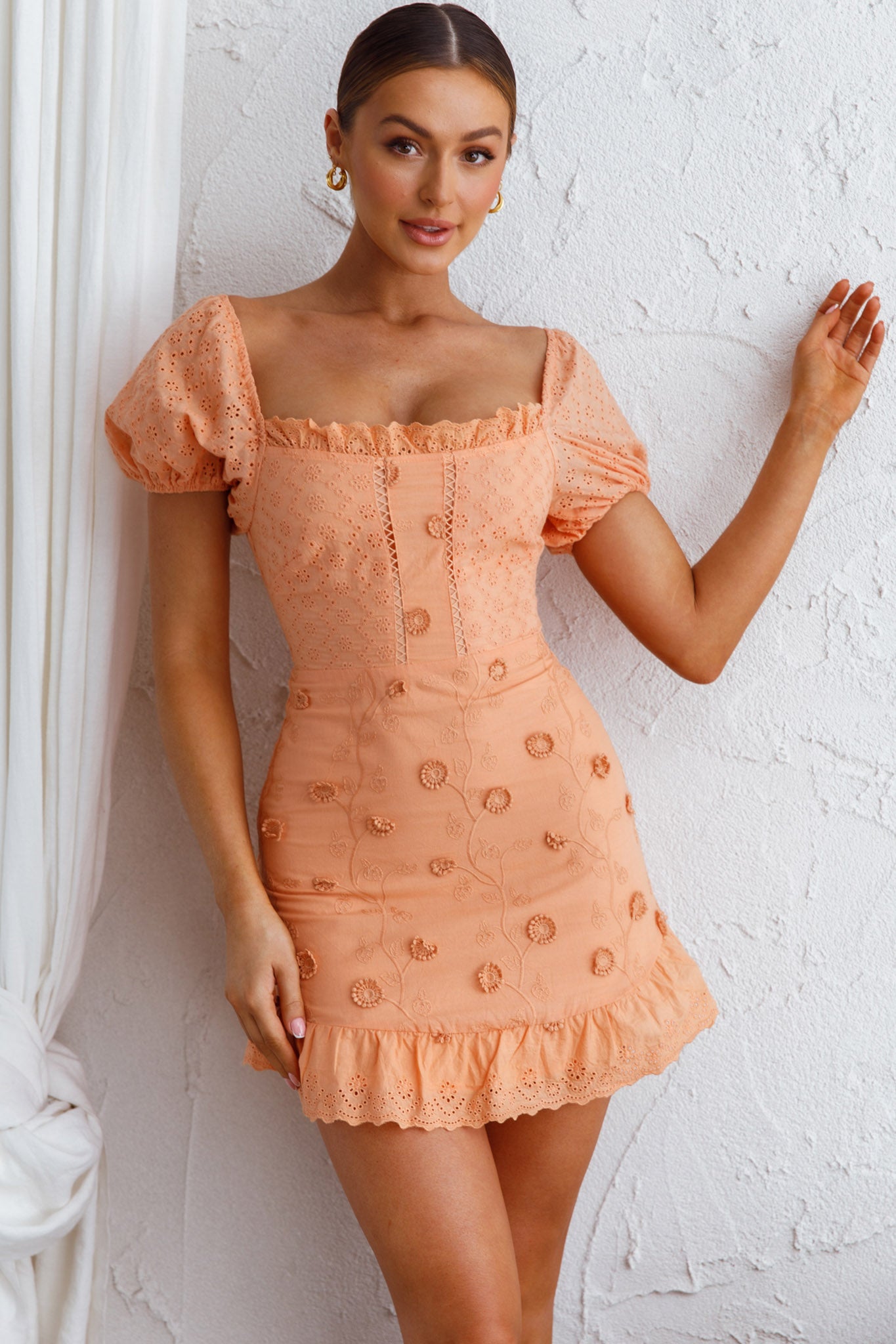 Bliss Moment Lace-Up Back Mini Dress Apricot by Selfie Leslie