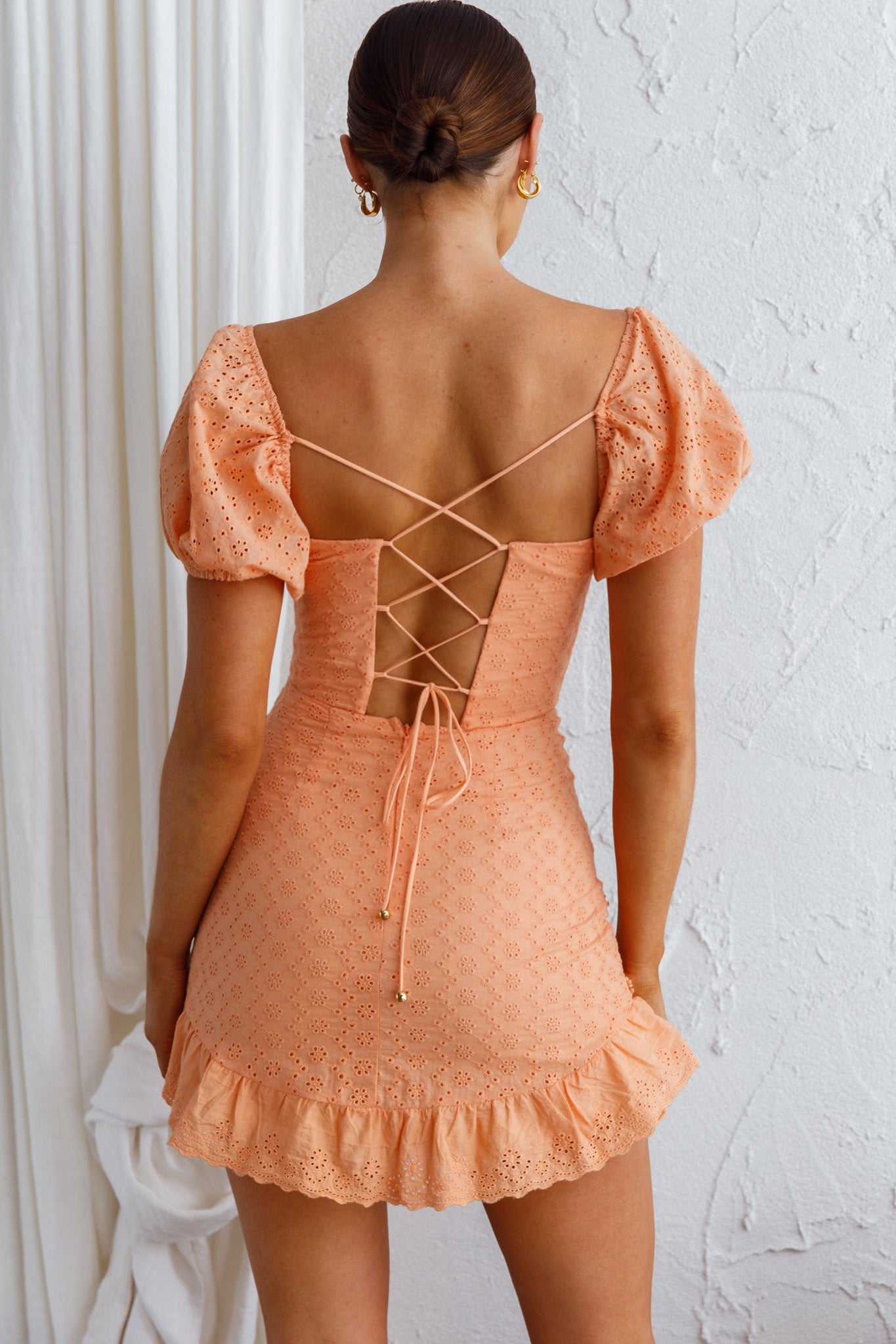 Bliss Moment Lace-Up Back Mini Dress Apricot by Selfie Leslie