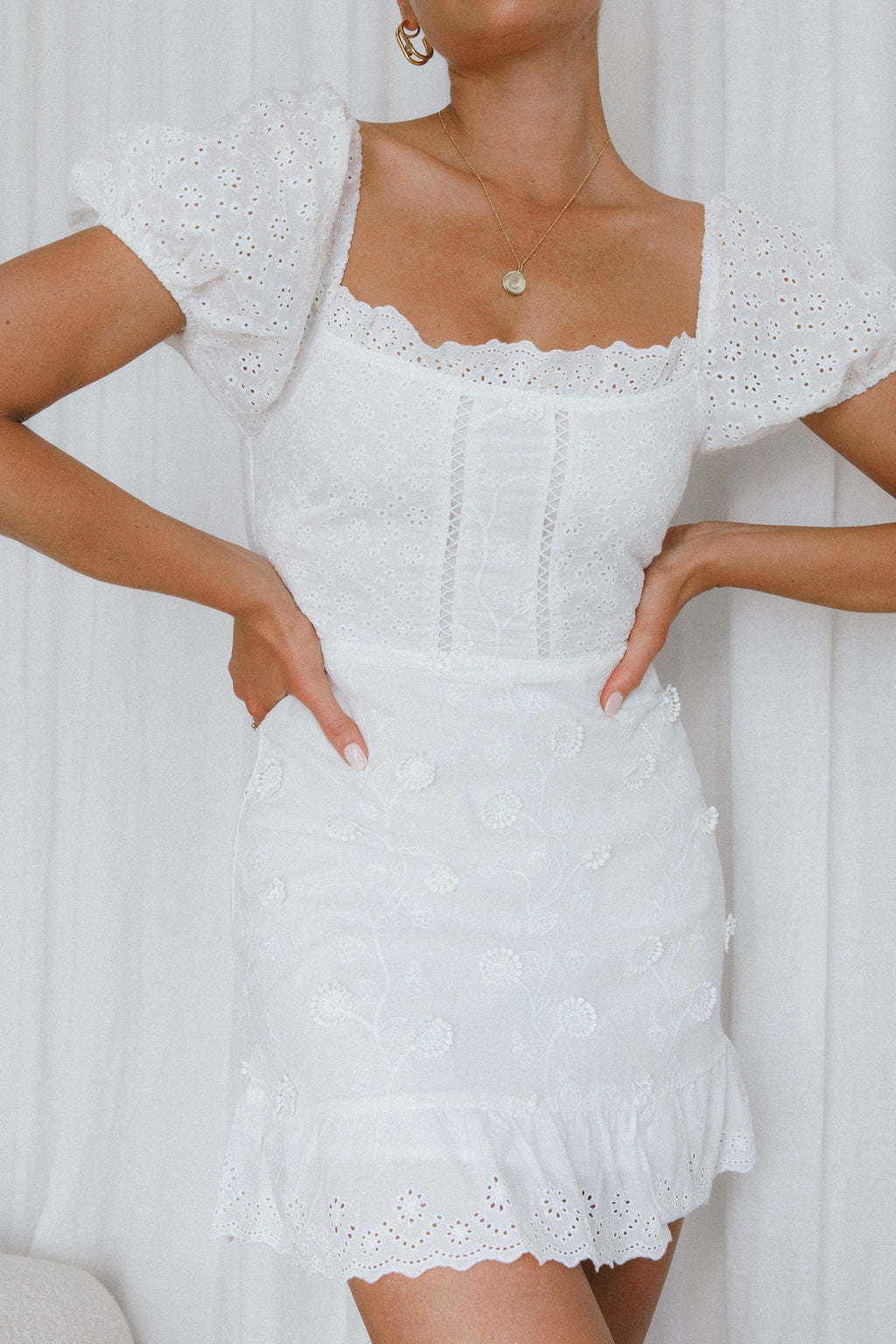 Bliss Moment Lace-Up Back Mini Dress White by Selfie Leslie