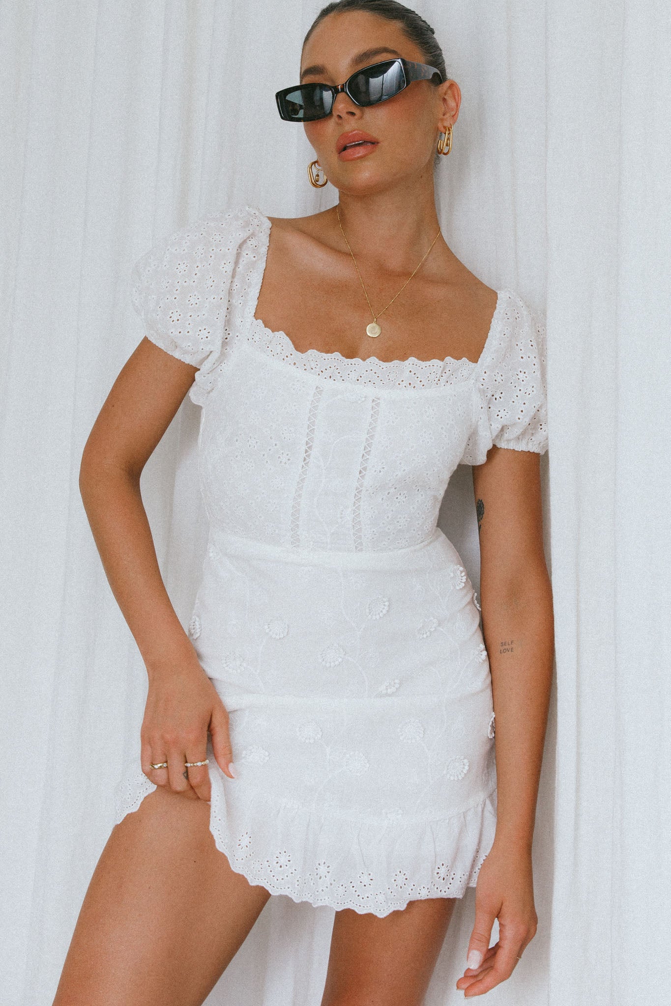 Bliss Moment Lace-Up Back Mini Dress White by Selfie Leslie