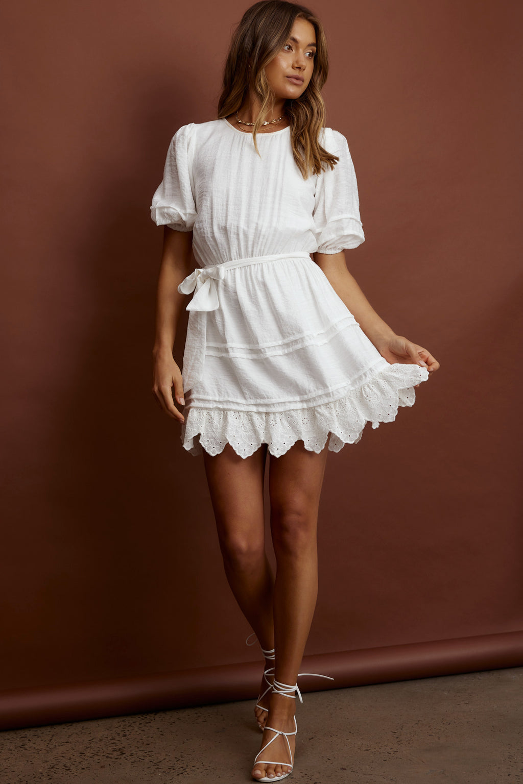Laiken Waist Tie Pintuck Dress White by Selfie Leslie
