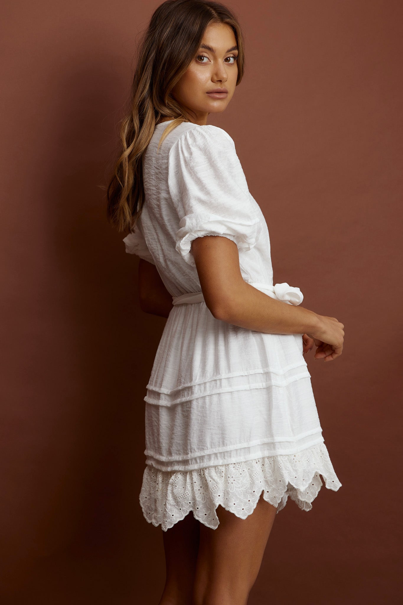 Laiken Waist Tie Pintuck Dress White by Selfie Leslie