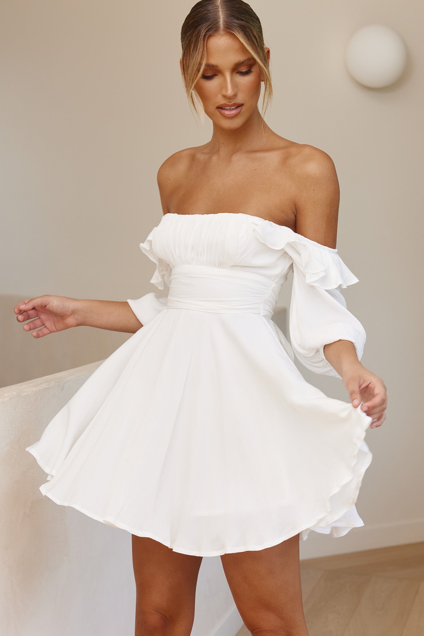 Only Yours Frill Trim Waist Tie Satin Mini Dress White by Selfie Leslie