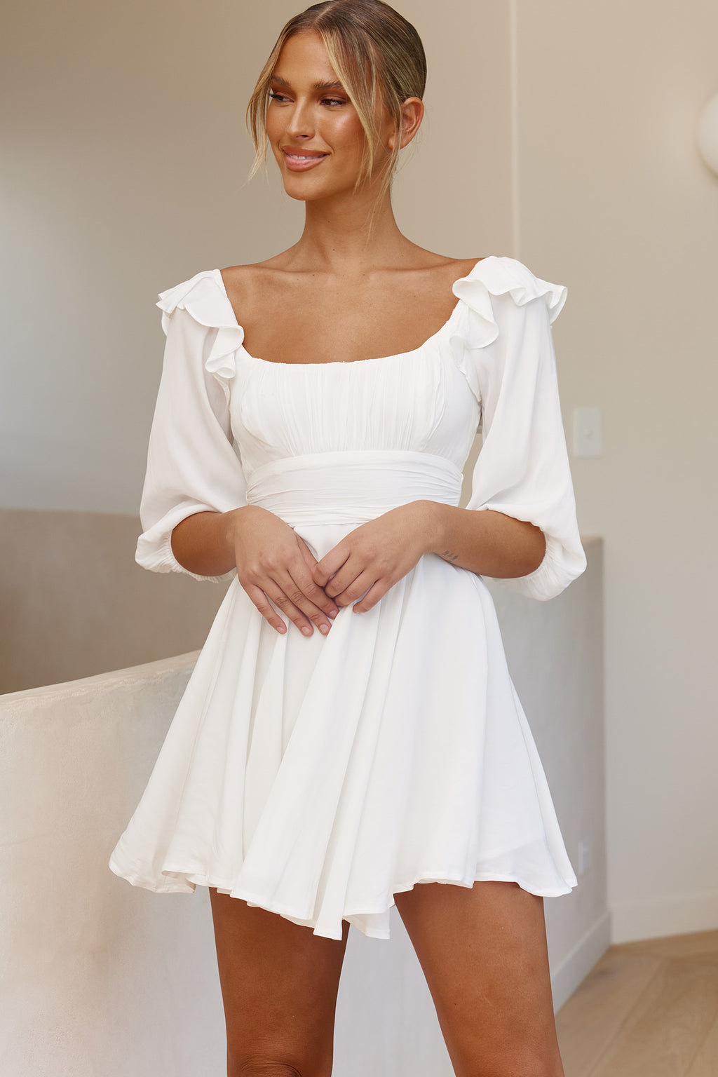 Only Yours Frill Trim Waist Tie Satin Mini Dress White by Selfie Leslie