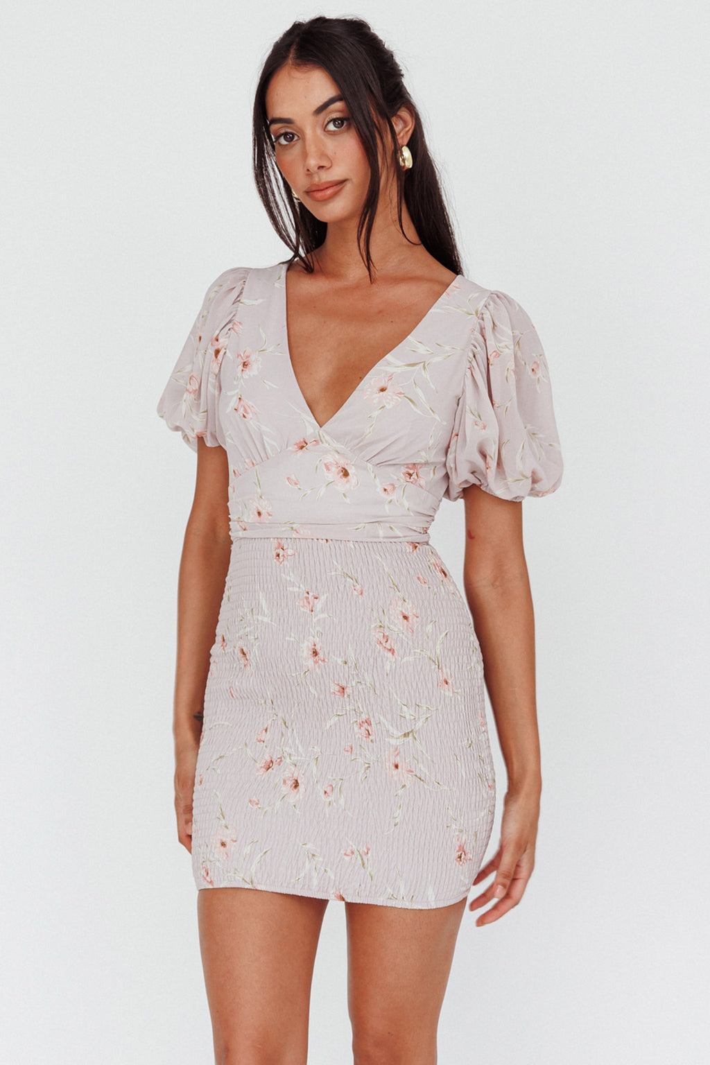 La Nena Shirred Mini Dress Floral Blush by Selfie Leslie