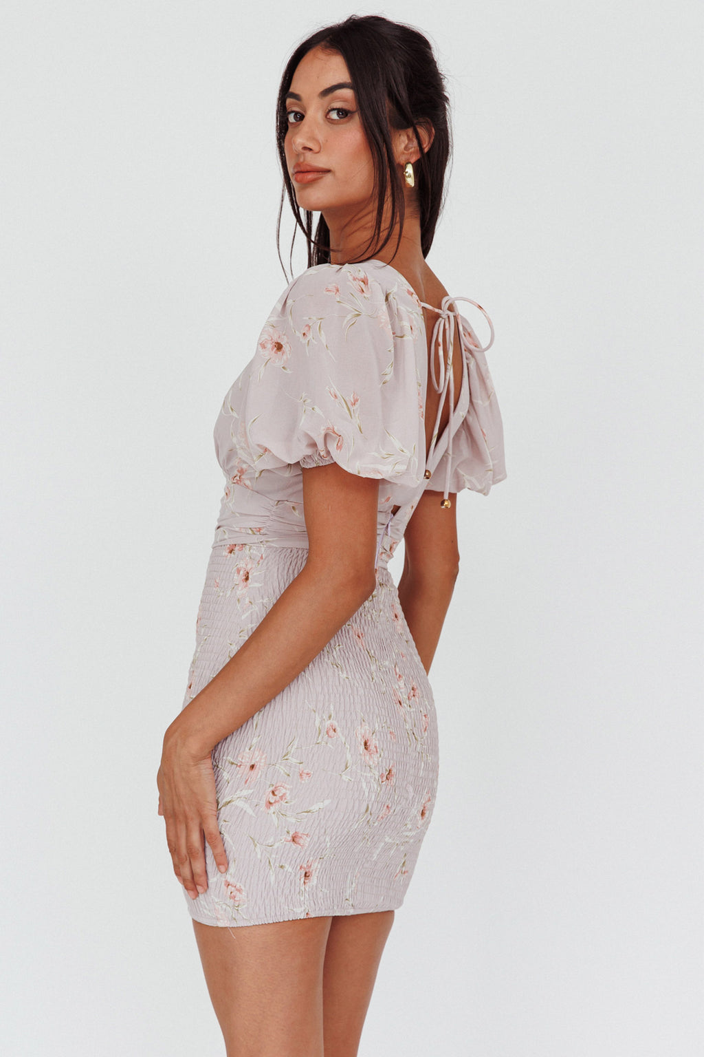 La Nena Shirred Mini Dress Floral Blush by Selfie Leslie