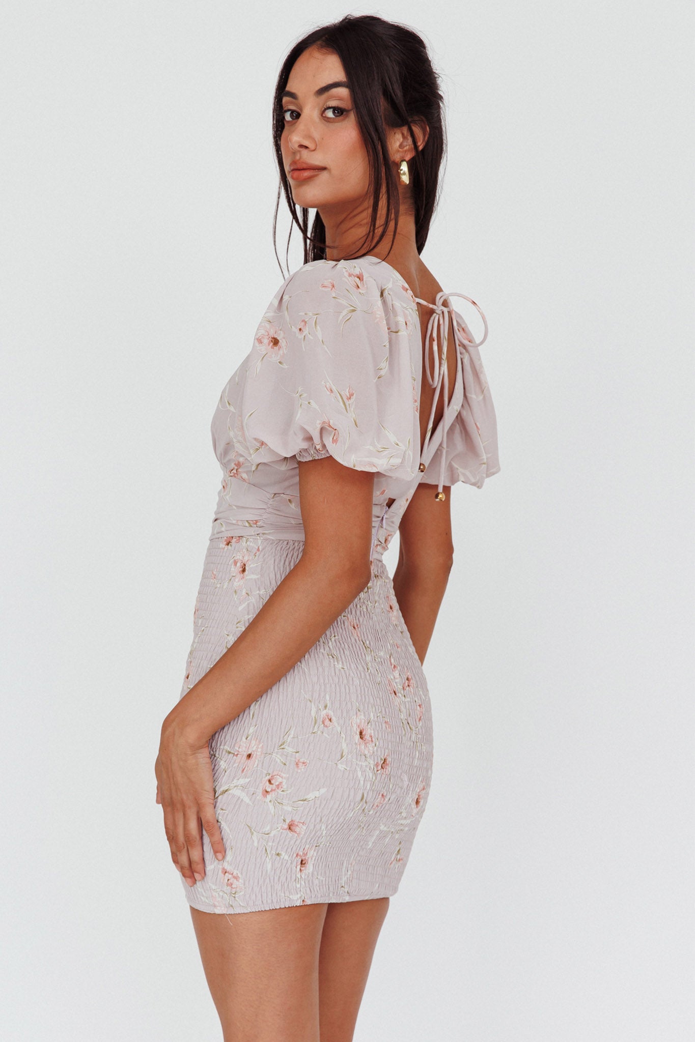La Nena Shirred Mini Dress Floral Blush by Selfie Leslie