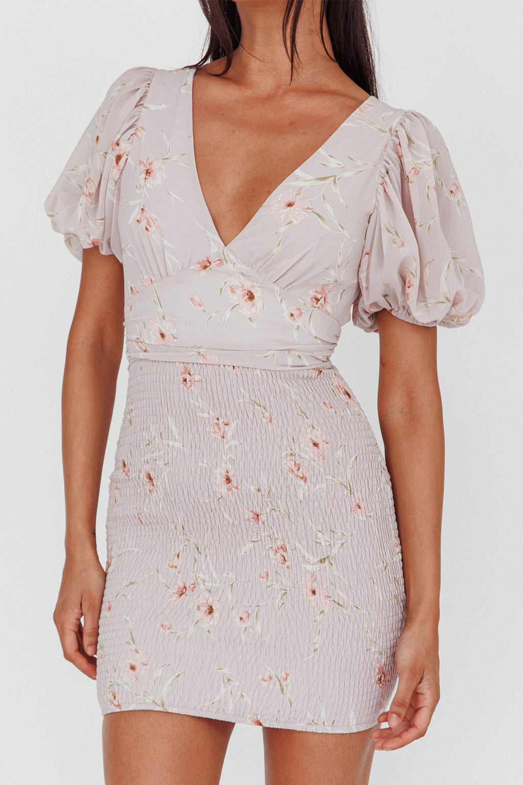 La Nena Shirred Mini Dress Floral Blush by Selfie Leslie