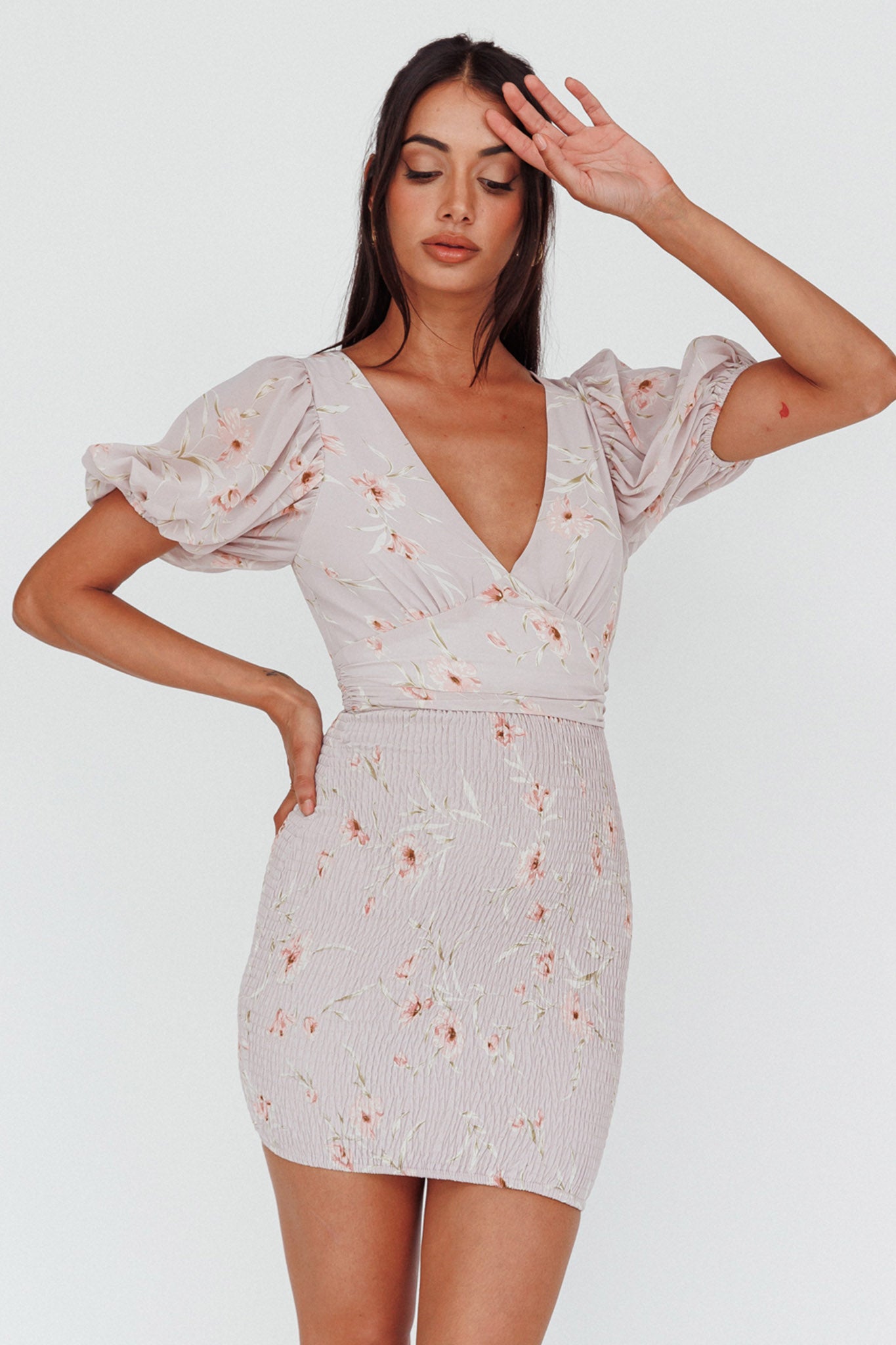La Nena Shirred Mini Dress Floral Blush by Selfie Leslie