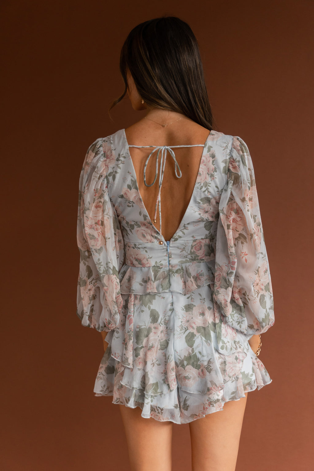 La Nena Frill Trim Flounce Romper Floral Green by Selfie Leslie