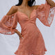 Koda Bell Sleeve Lace-Up Back Mini Dress Peach