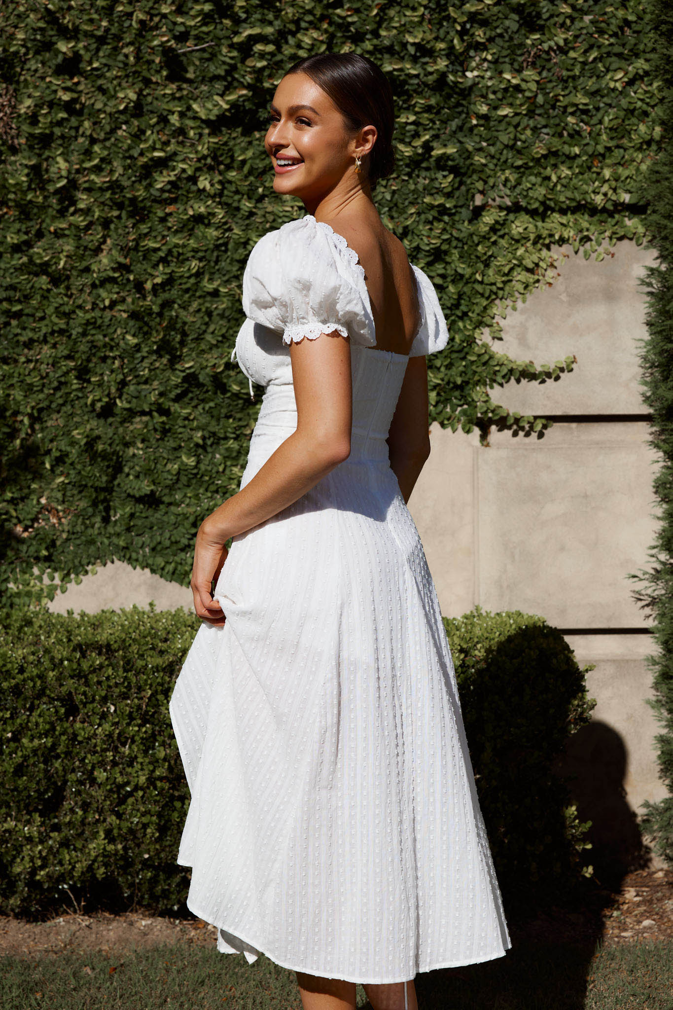 Chablis Gathered Bust Puff Sleeve Midi Dress White– Selfie Leslie